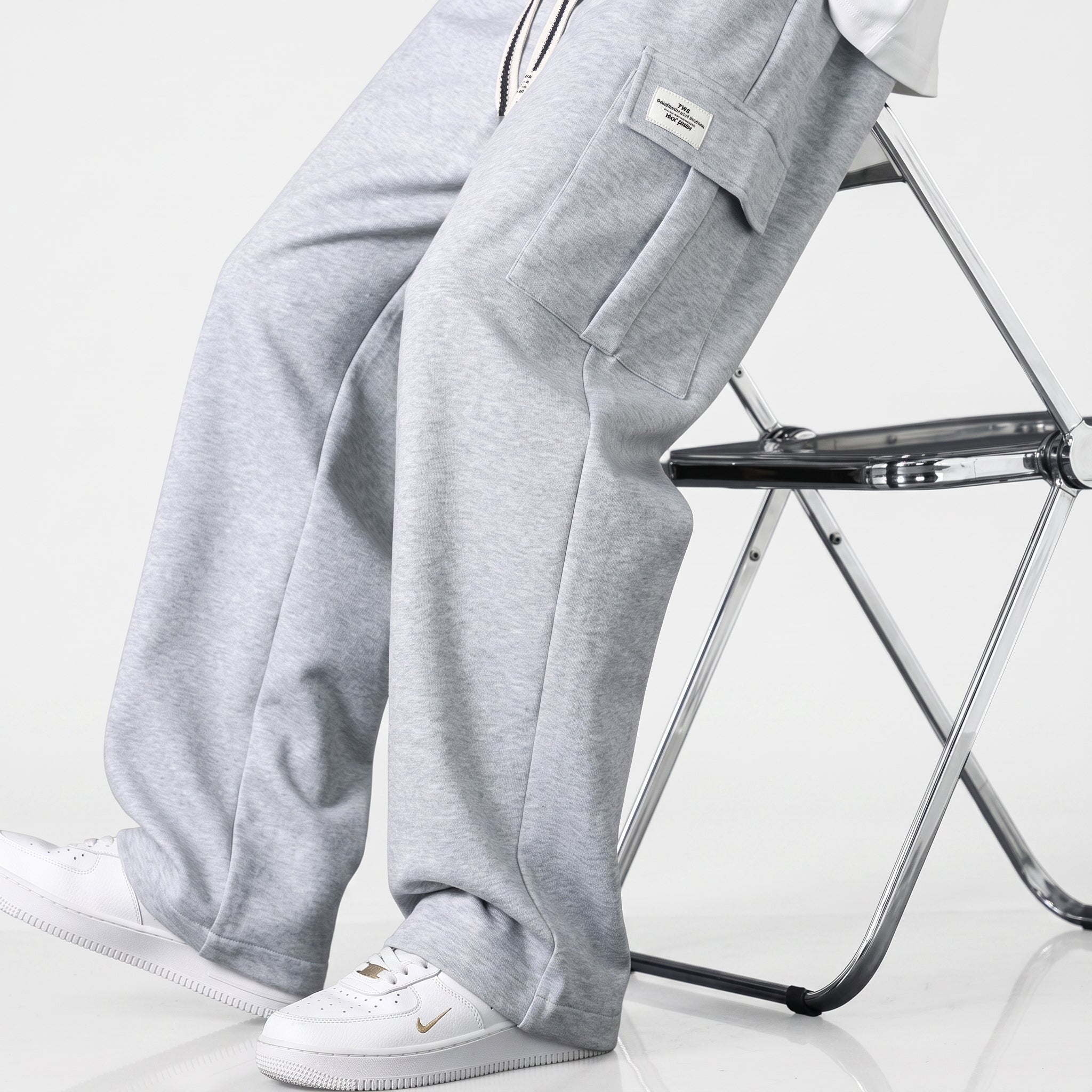 Charlie - Men's Wide-Leg Cargo Jogger Trousers with Drawstring Waist - Joggers - Light Grey - Taylor & Bennett