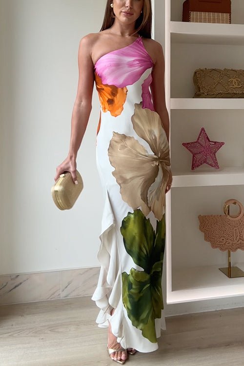 Charlotte - Women's One Shoulder Floral Print Maxi Dress - Dresses - White - Taylor & Bennett