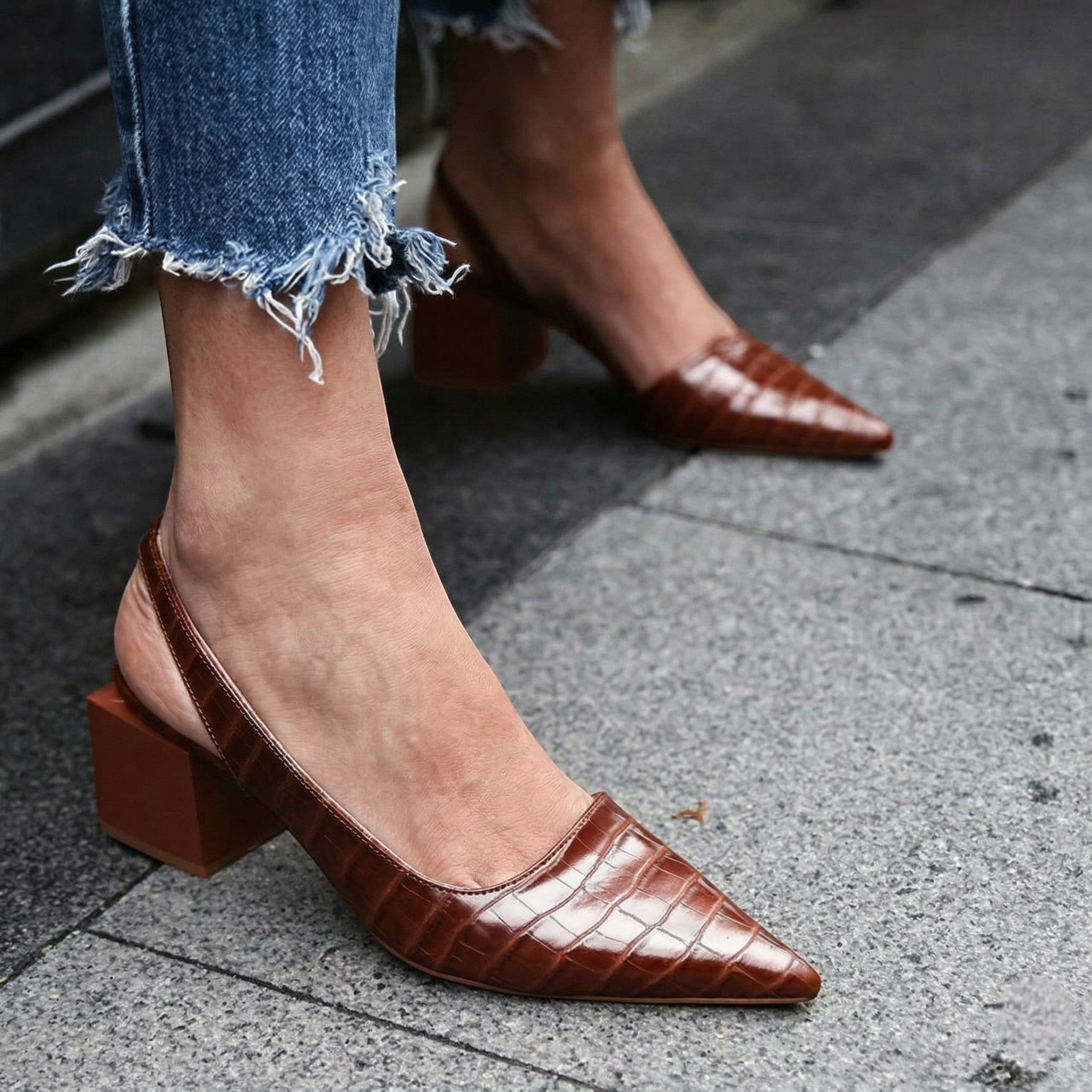 Charlotte - Women's Pointed Toe Slingback Heels - Sandals - Dark Brown - Taylor & Bennett