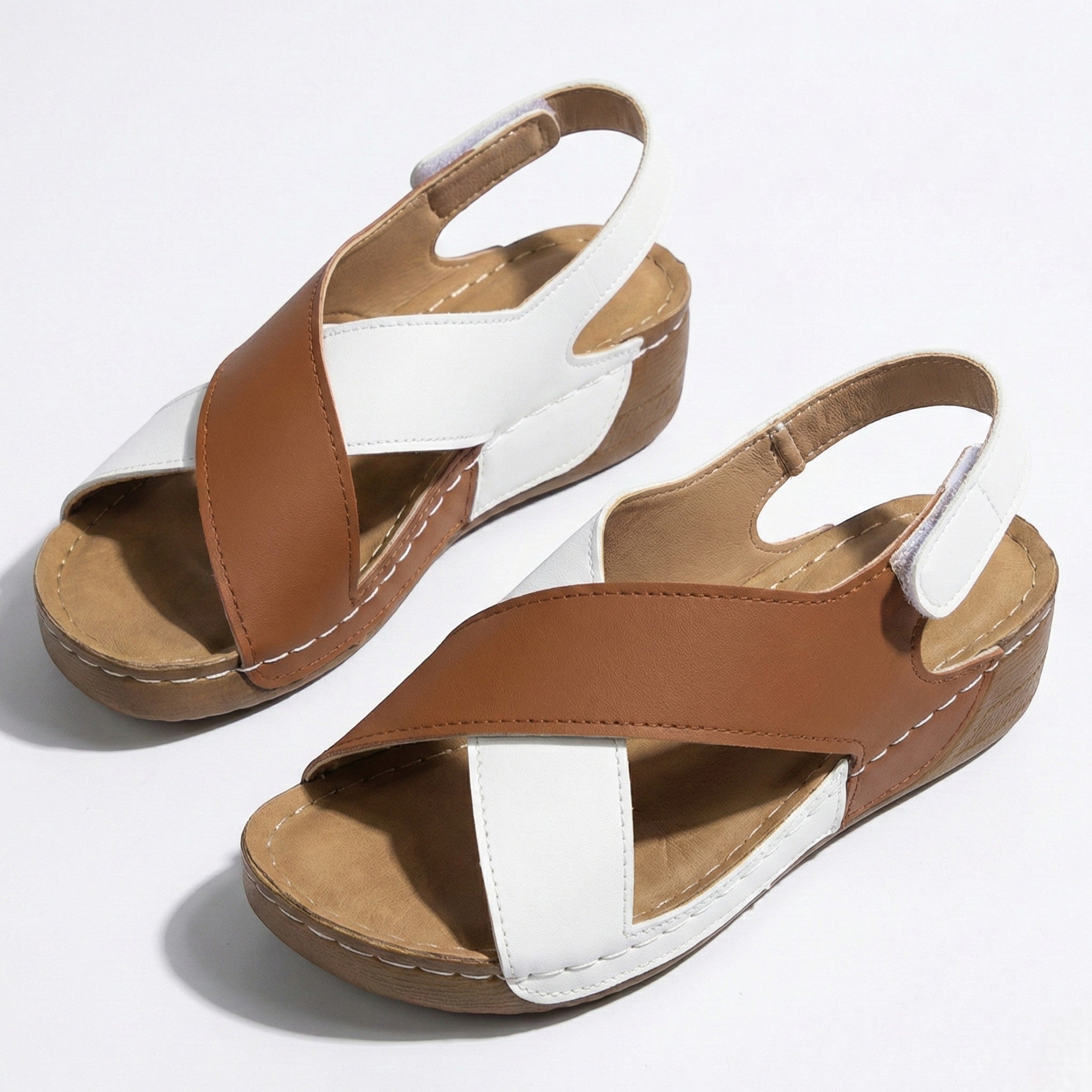 Charlotte - Women's Sandals with Arch Support and Wedge Heel - Sandals - Brown - Taylor & Bennett