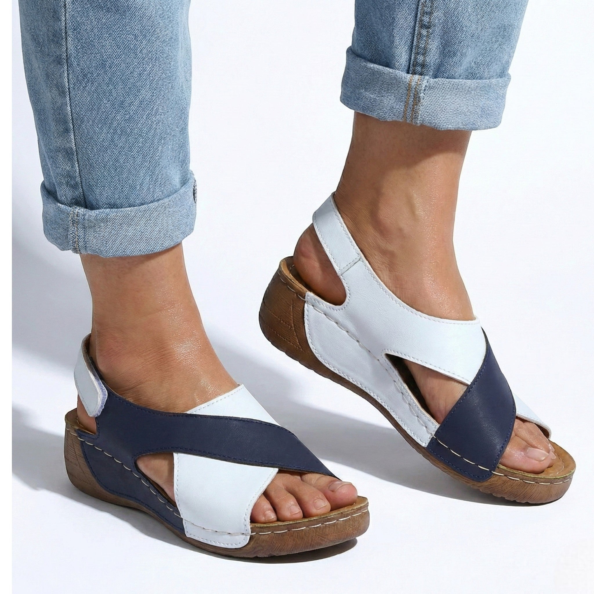 Charlotte - Women's Sandals with Arch Support and Wedge Heel - Sandals - Blue - Taylor & Bennett
