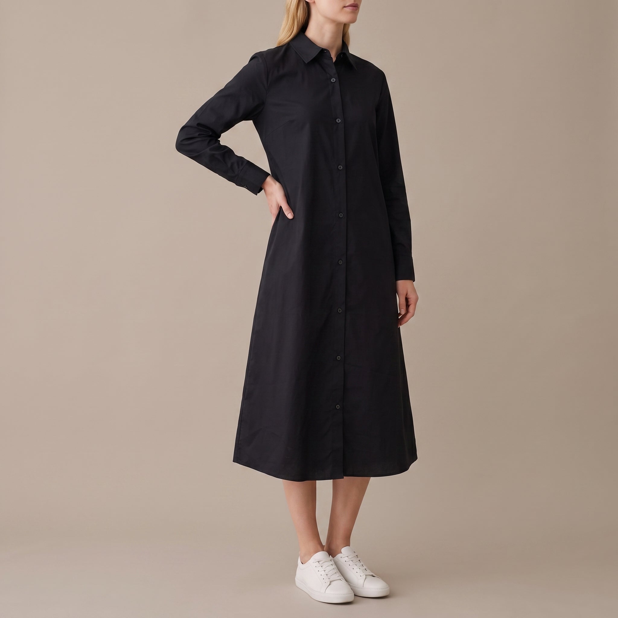Charlotte - Women's Summer Button-Down Shirt Midi Dress - Dresses - Black - Taylor & Bennett