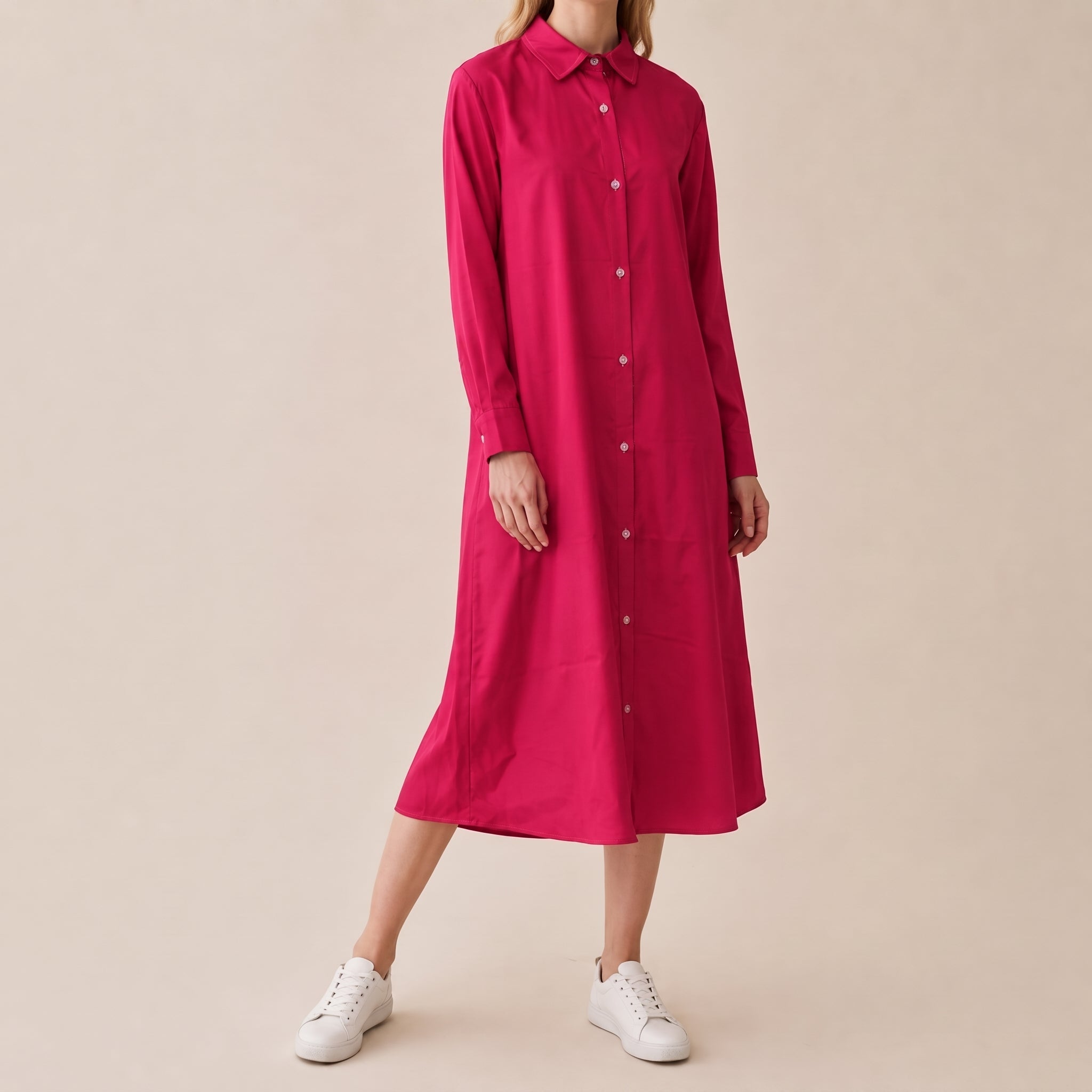 Charlotte - Women's Summer Button-Down Shirt Midi Dress - Dresses - Rose Red - Taylor & Bennett