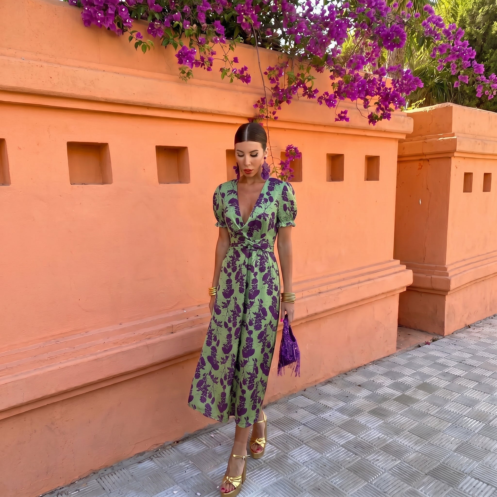 Charlotte - Women's Wedding Guest Floral Wrap Midi Dress - Midi Dress - Green - Taylor & Bennett