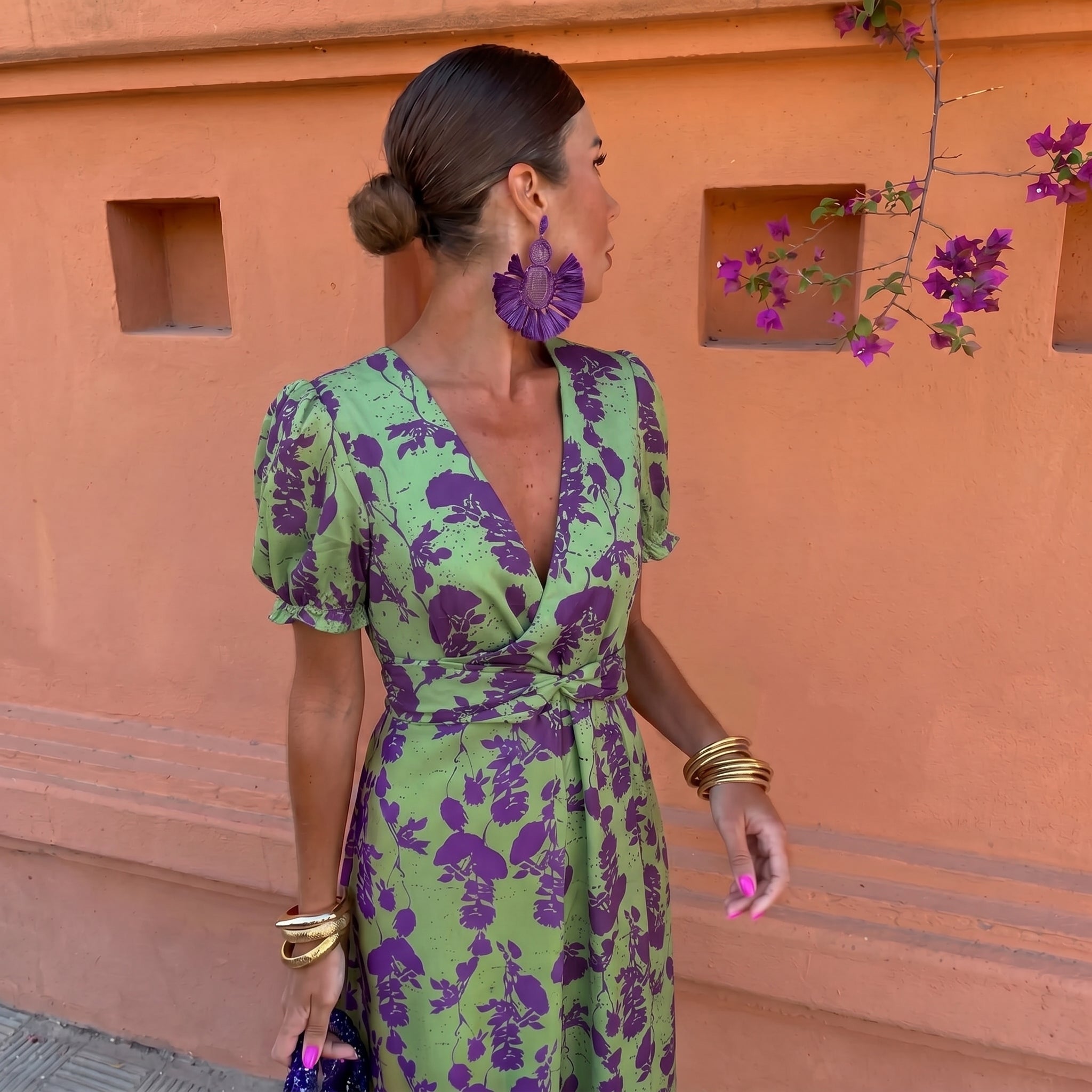 Charlotte - Women's Wedding Guest Floral Wrap Midi Dress - Midi Dress - Green - Taylor & Bennett