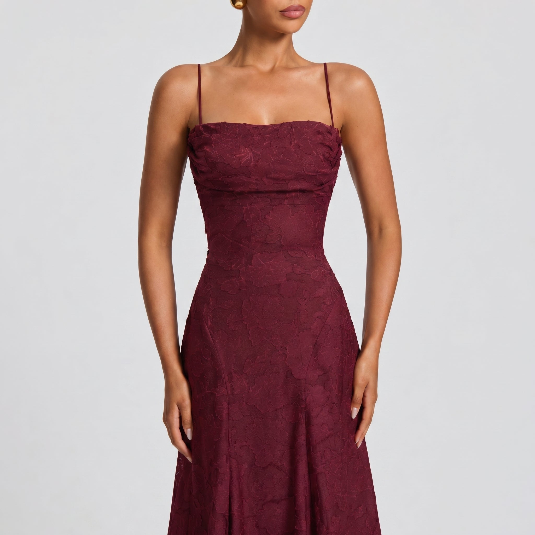 Charlotte - Women's Wedding Guest Lace Maxi Dress - Maxi Dress - Burgundy - Taylor & Bennett