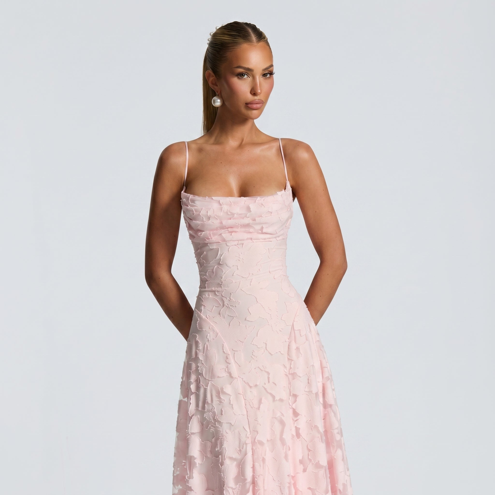 Charlotte - Women's Wedding Guest Lace Maxi Dress - Maxi Dress - Pink - Taylor & Bennett