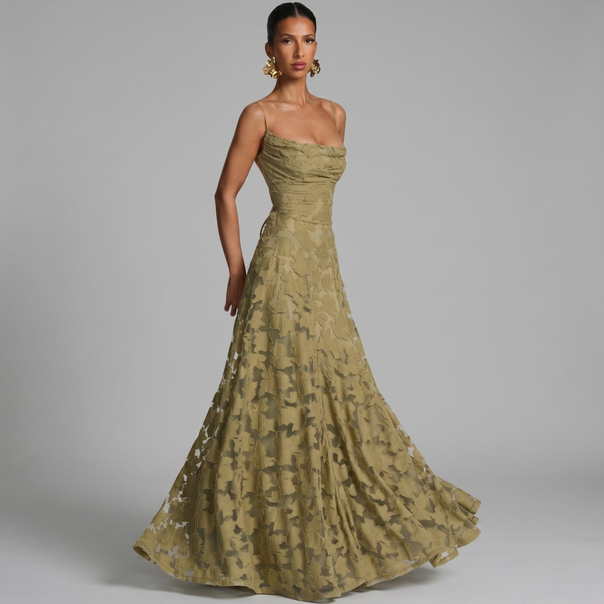 Charlotte - Women's Wedding Guest Lace Maxi Dress - Maxi Dress - Olive Green - Taylor & Bennett