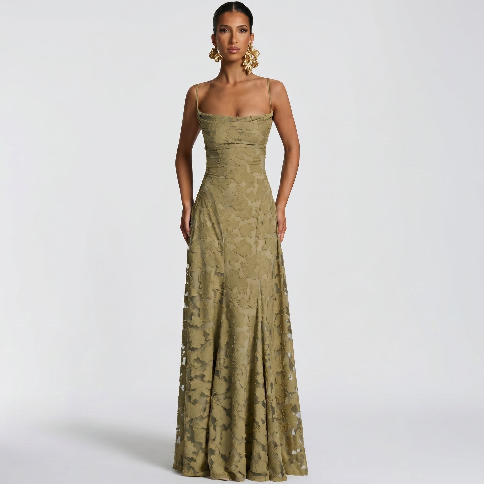 Charlotte - Women's Wedding Guest Lace Maxi Dress - Maxi Dress - Olive Green - Taylor & Bennett