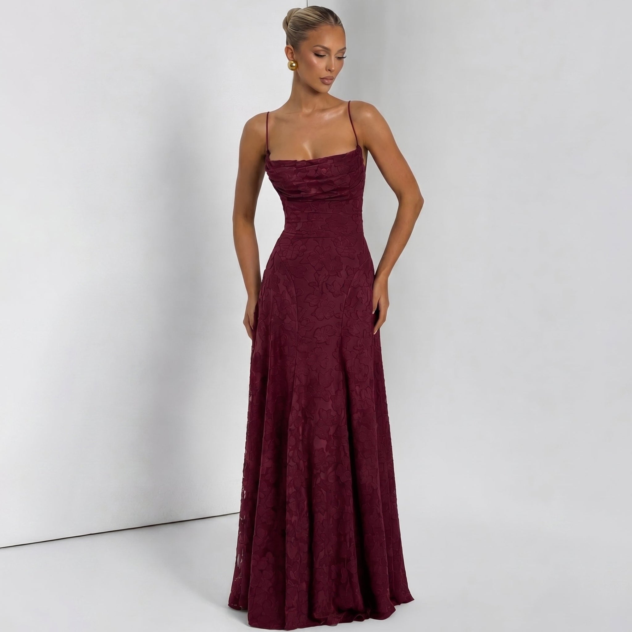 Charlotte - Women's Wedding Guest Lace Maxi Dress - Maxi Dress - Burgundy - Taylor & Bennett