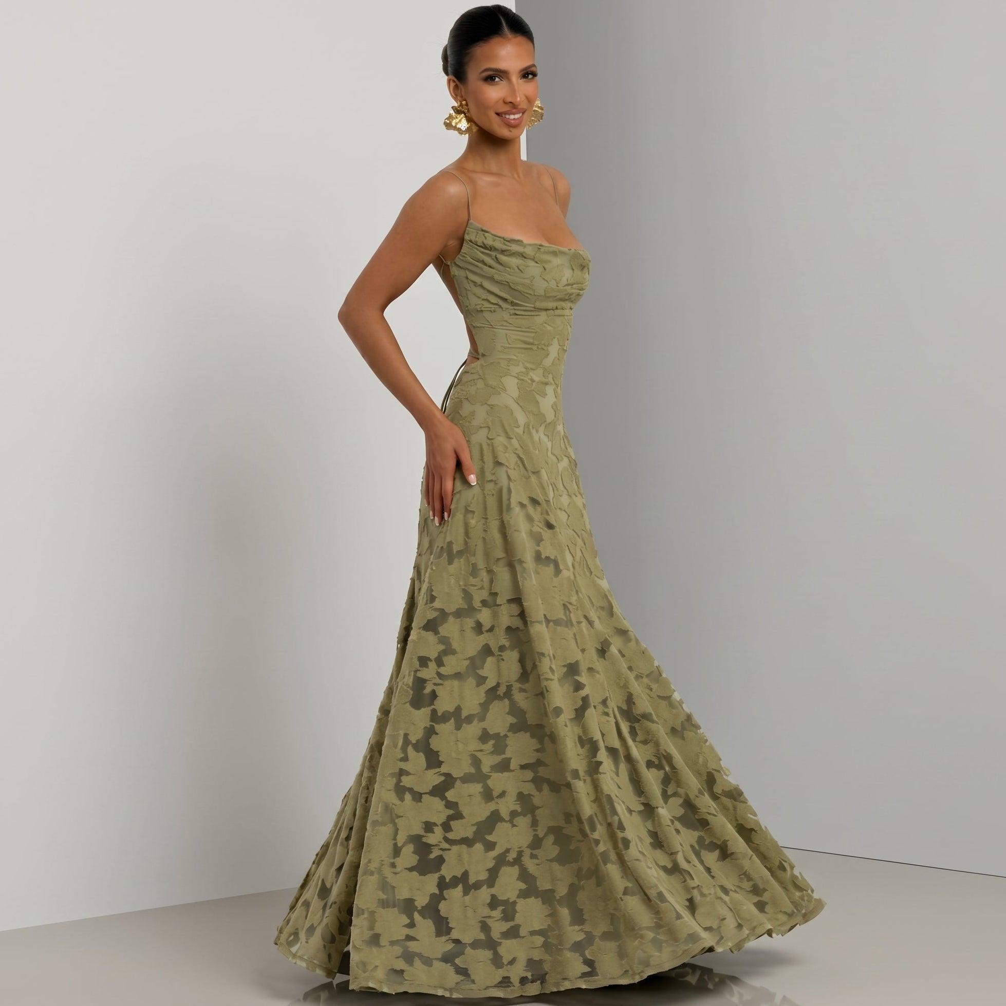 Charlotte - Women's Wedding Guest Lace Maxi Dress - Maxi Dress - Olive Green - Taylor & Bennett