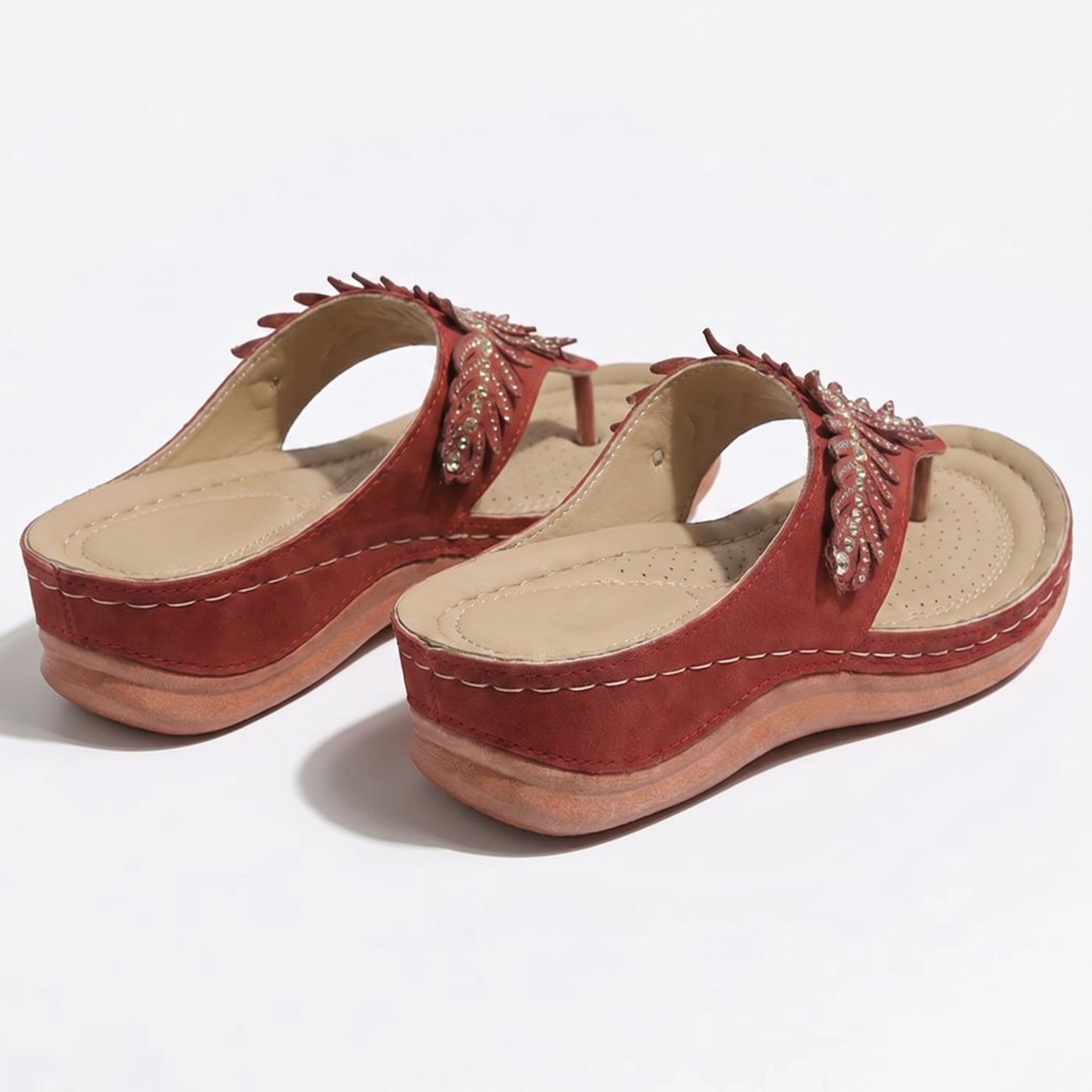 Chloe - Women's Beaded Wedge Sandals - Sandals - Red - Taylor & Bennett