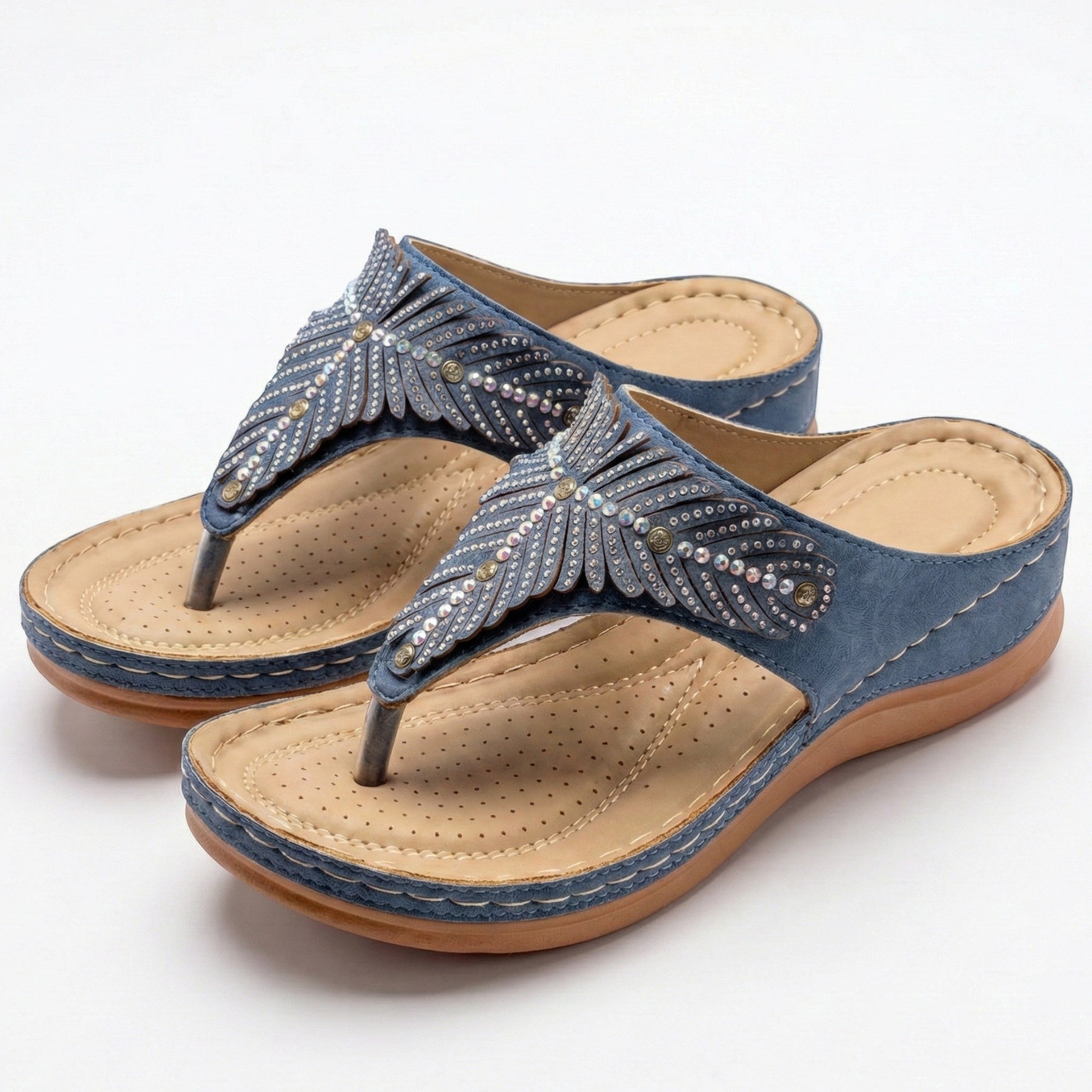 Chloe - Women's Beaded Wedge Sandals - Sandals - Blue - Taylor & Bennett