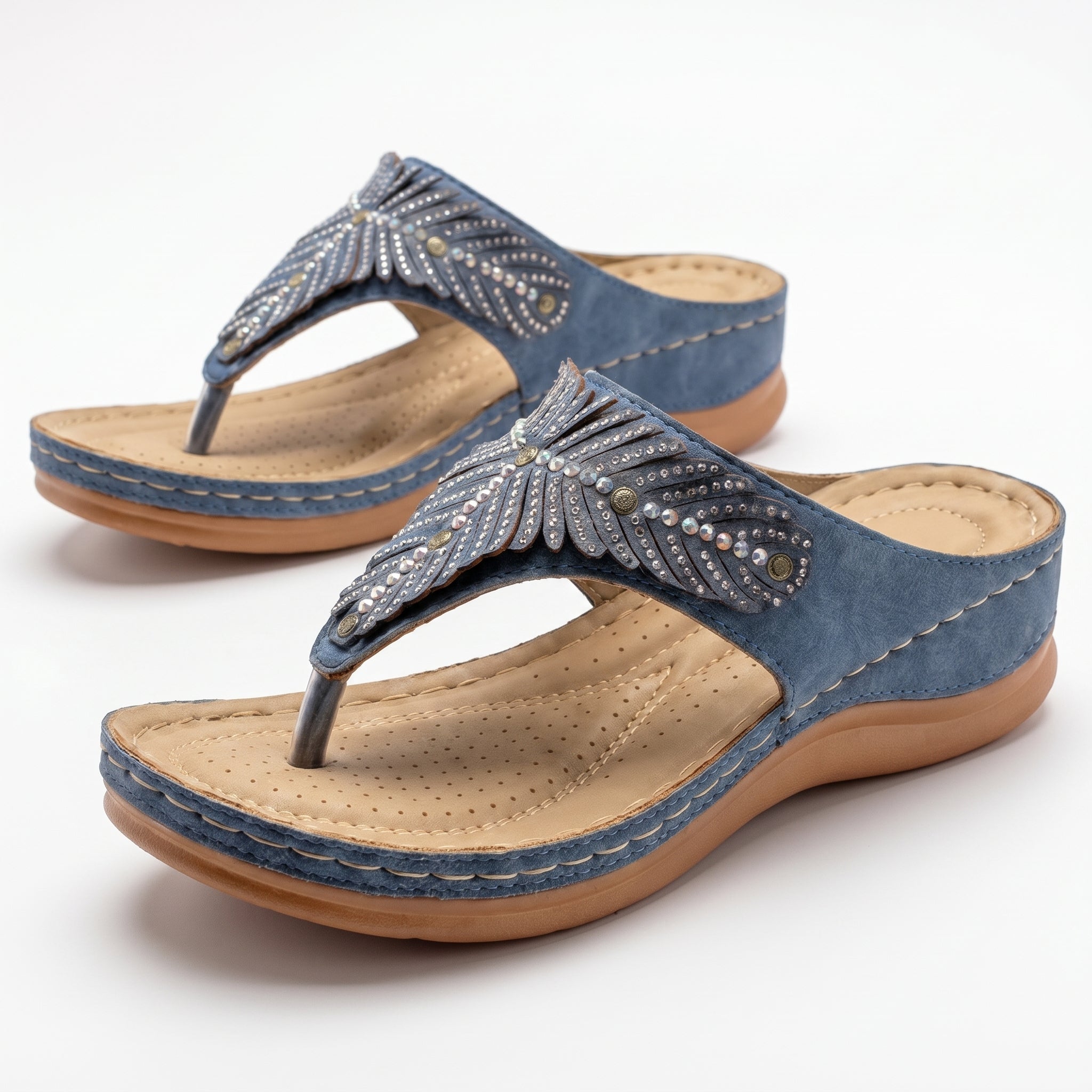 Chloe - Women's Beaded Wedge Sandals - Sandals - Blue - Taylor & Bennett