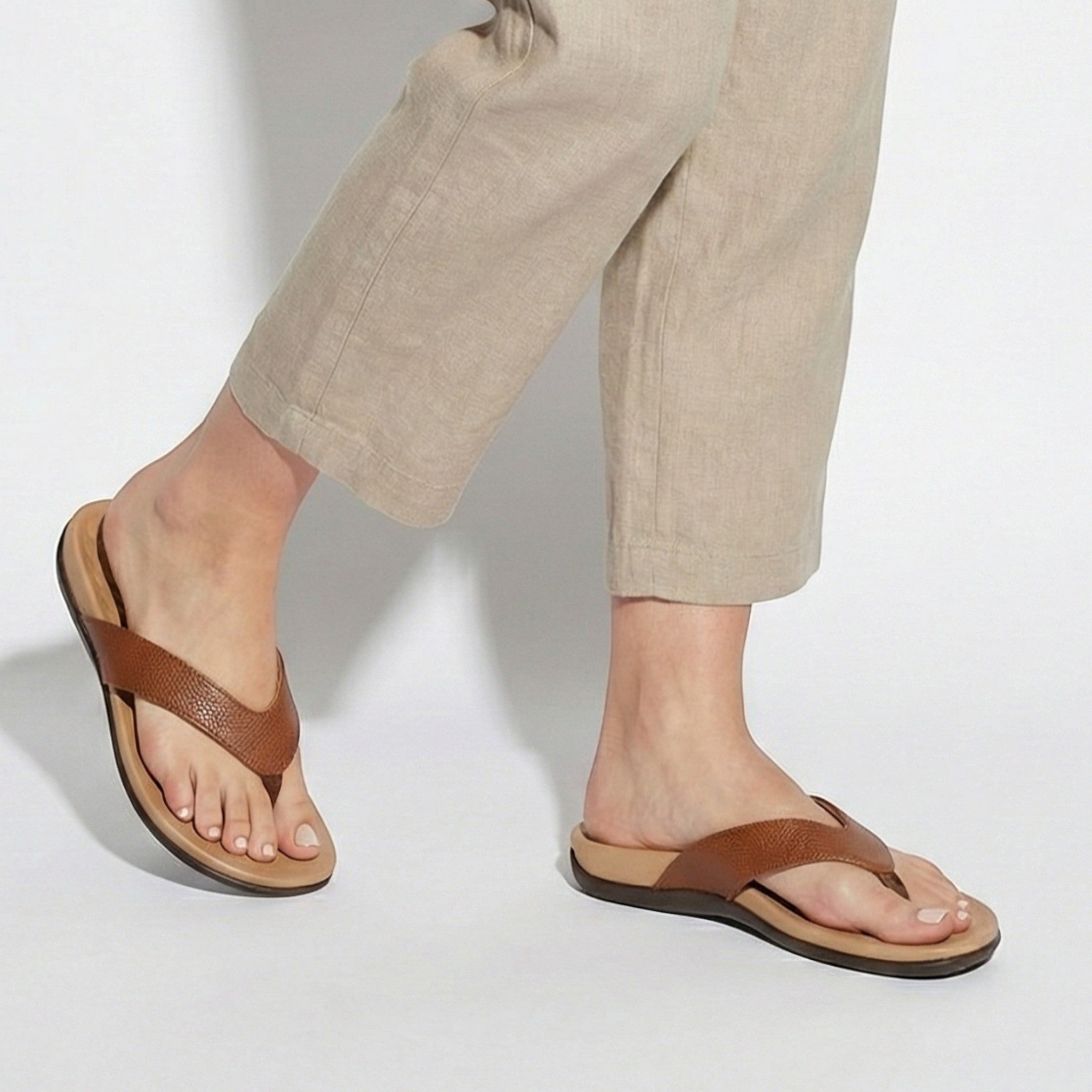 Chloe - Women's Flat Sandals with Toe Post Design - Slippers - Brown - Taylor & Bennett
