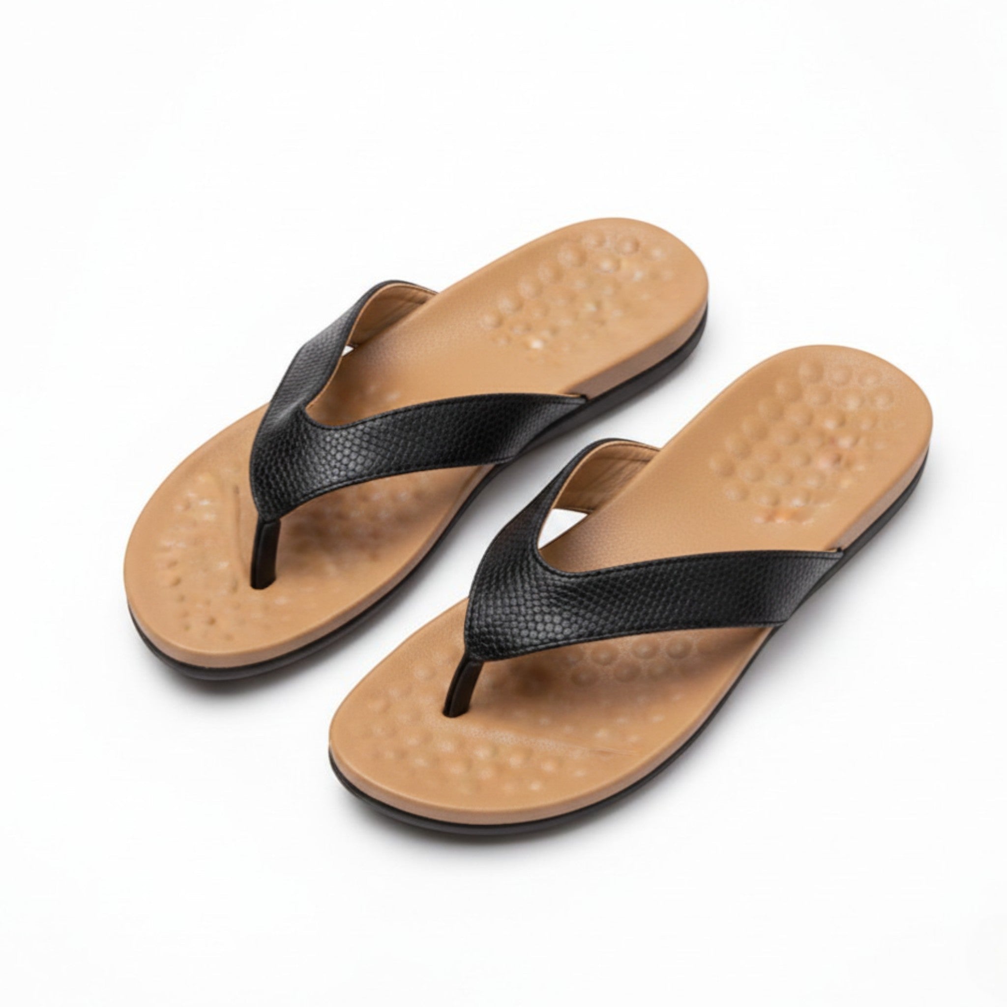 Chloe - Women's Flat Sandals with Toe Post Design - Slippers - Black - Taylor & Bennett