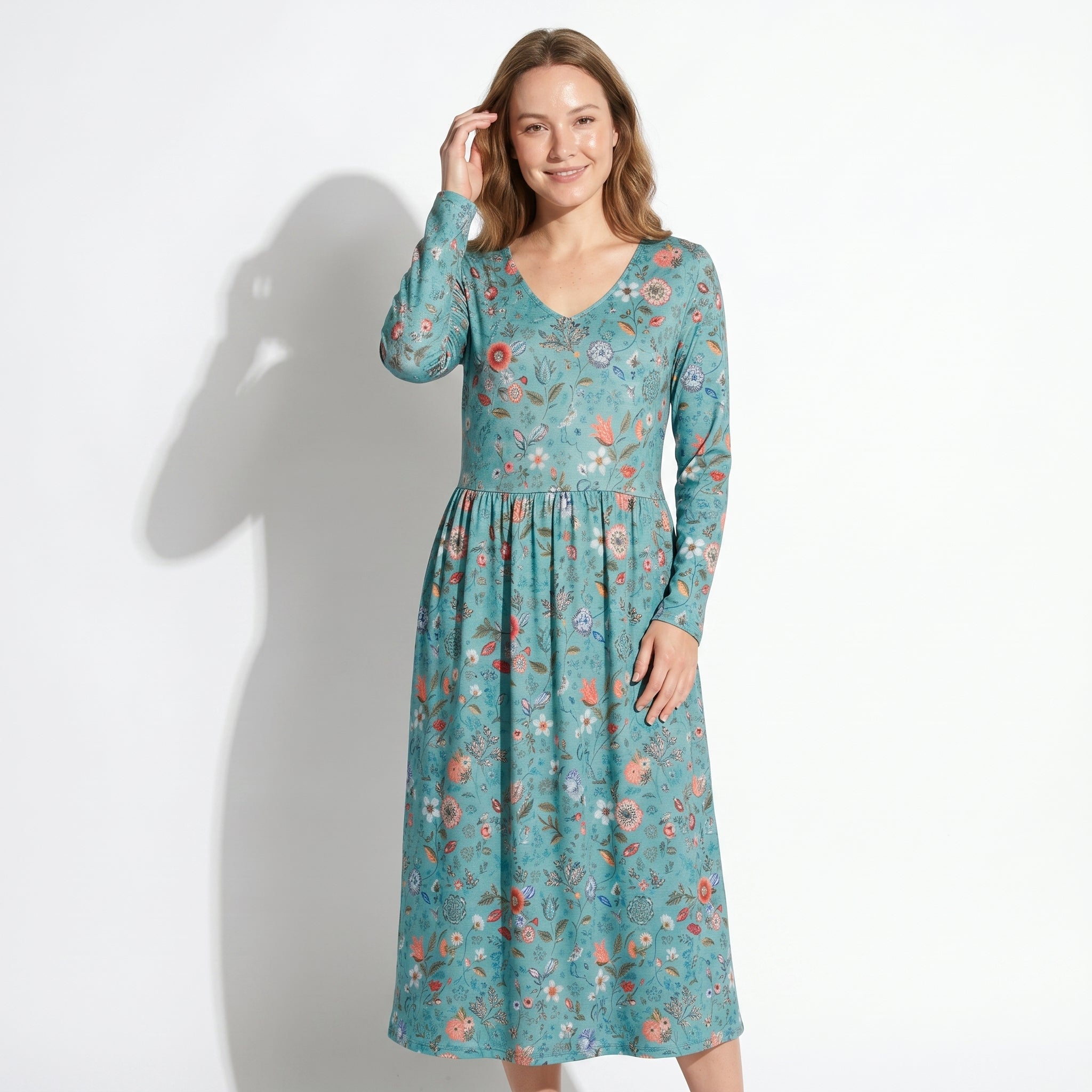 Chloe - Women's V - Neck Printed Maxi Dress - Dress - Green - Taylor & Bennett