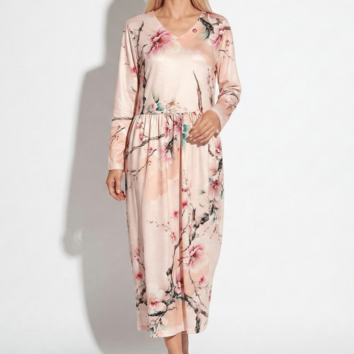 Chloe - Women's V - Neck Printed Maxi Dress - Dress - Pink - Taylor & Bennett