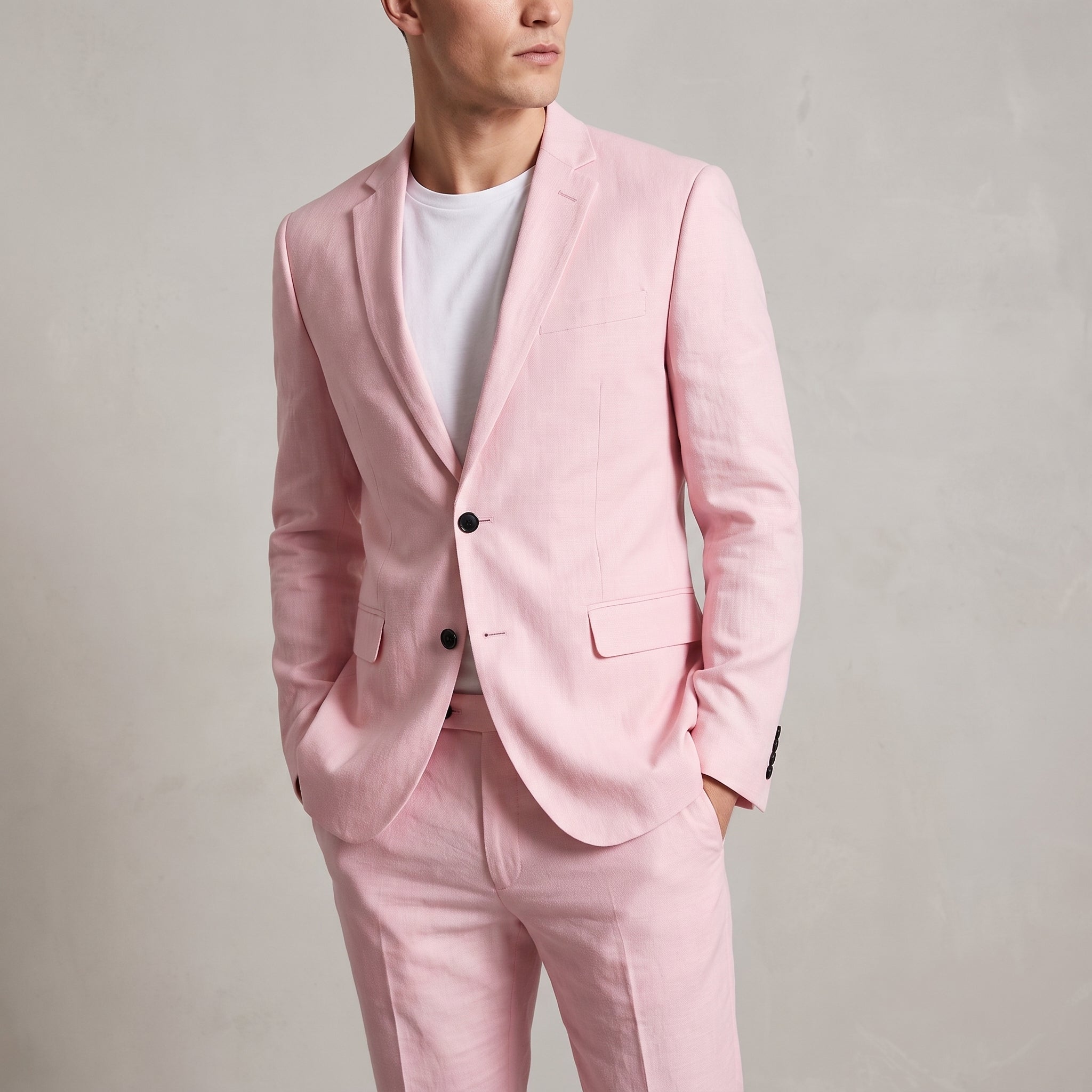 Christof - Men's Slim Fit Notch Lapel Two-Piece Wedding Guest Suit - 2 Piece Men Suits - Pink - Taylor & Bennett