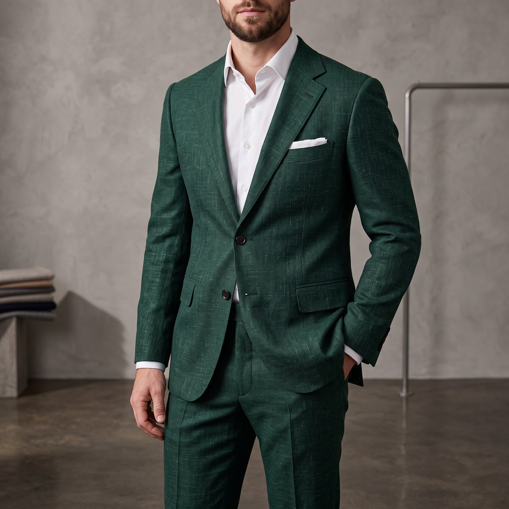 Christof - Men's Slim Fit Notch Lapel Two-Piece Wedding Guest Suit - 2 Piece Men Suits - Dark Green - Taylor & Bennett