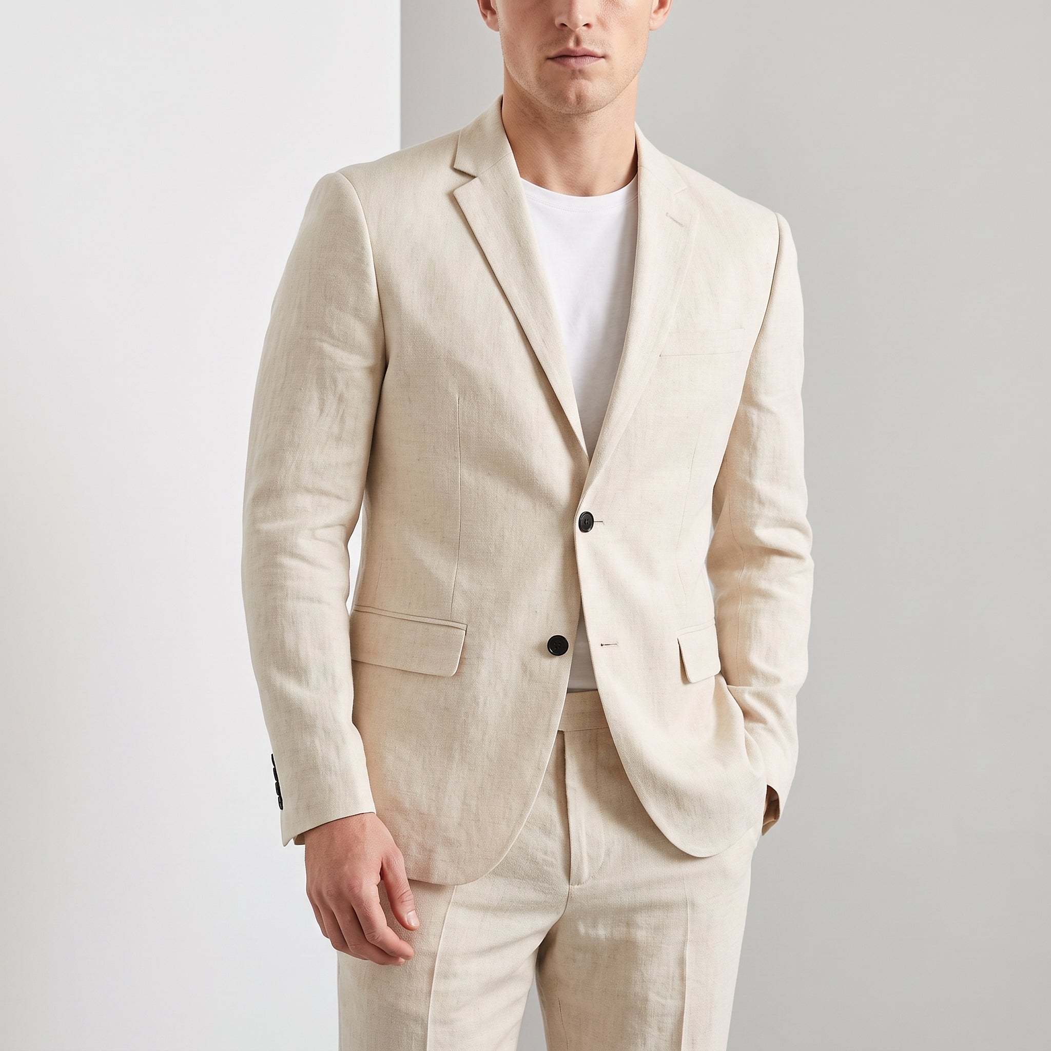 Christof - Men's Slim Fit Notch Lapel Two-Piece Wedding Guest Suit - 2 Piece Men Suits - Beige - Taylor & Bennett