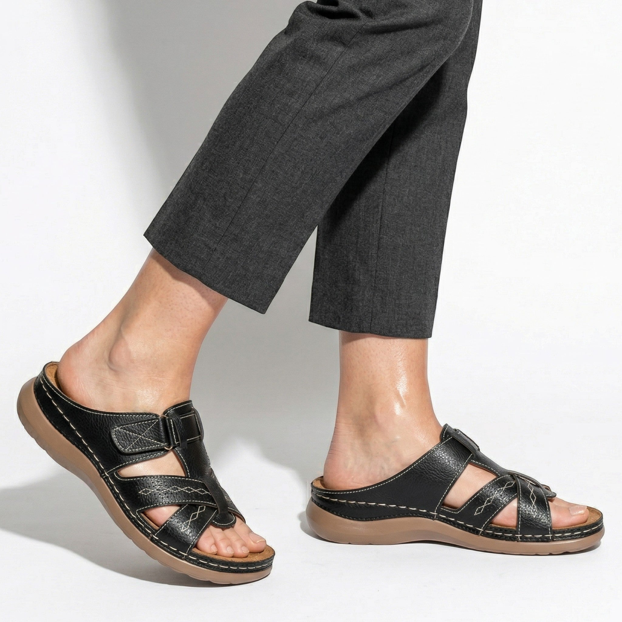 Claire - Women's Orthopaedic Strap Sandals - Sandals - Black - Taylor & Bennett