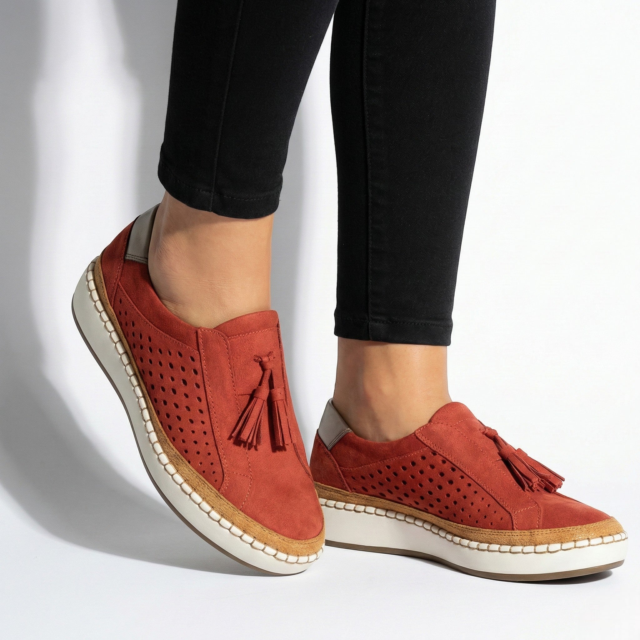 Claire - Women's Perforated Slip - On Shoes - Shoes - Red - Taylor & Bennett