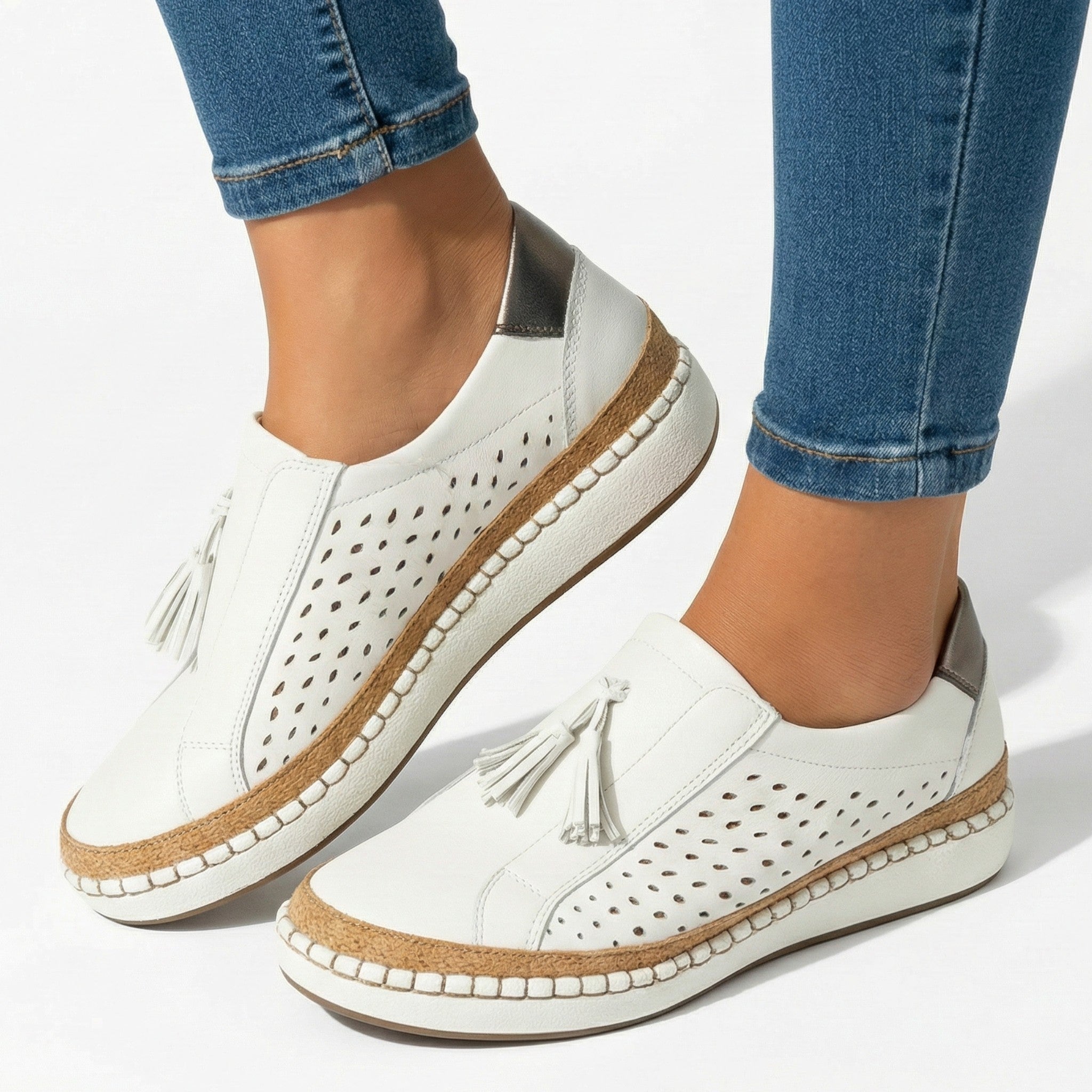Claire - Women's Perforated Slip - On Shoes - Shoes - White - Taylor & Bennett
