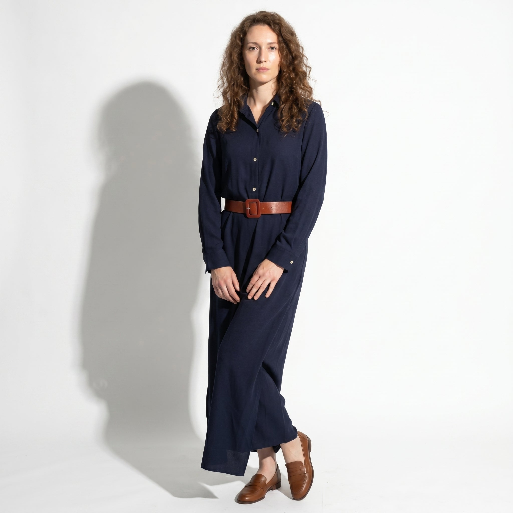 Clara - Women's Belted Wrap Maxi Dress - Maxi Dress - Navy Blue - Taylor & Bennett