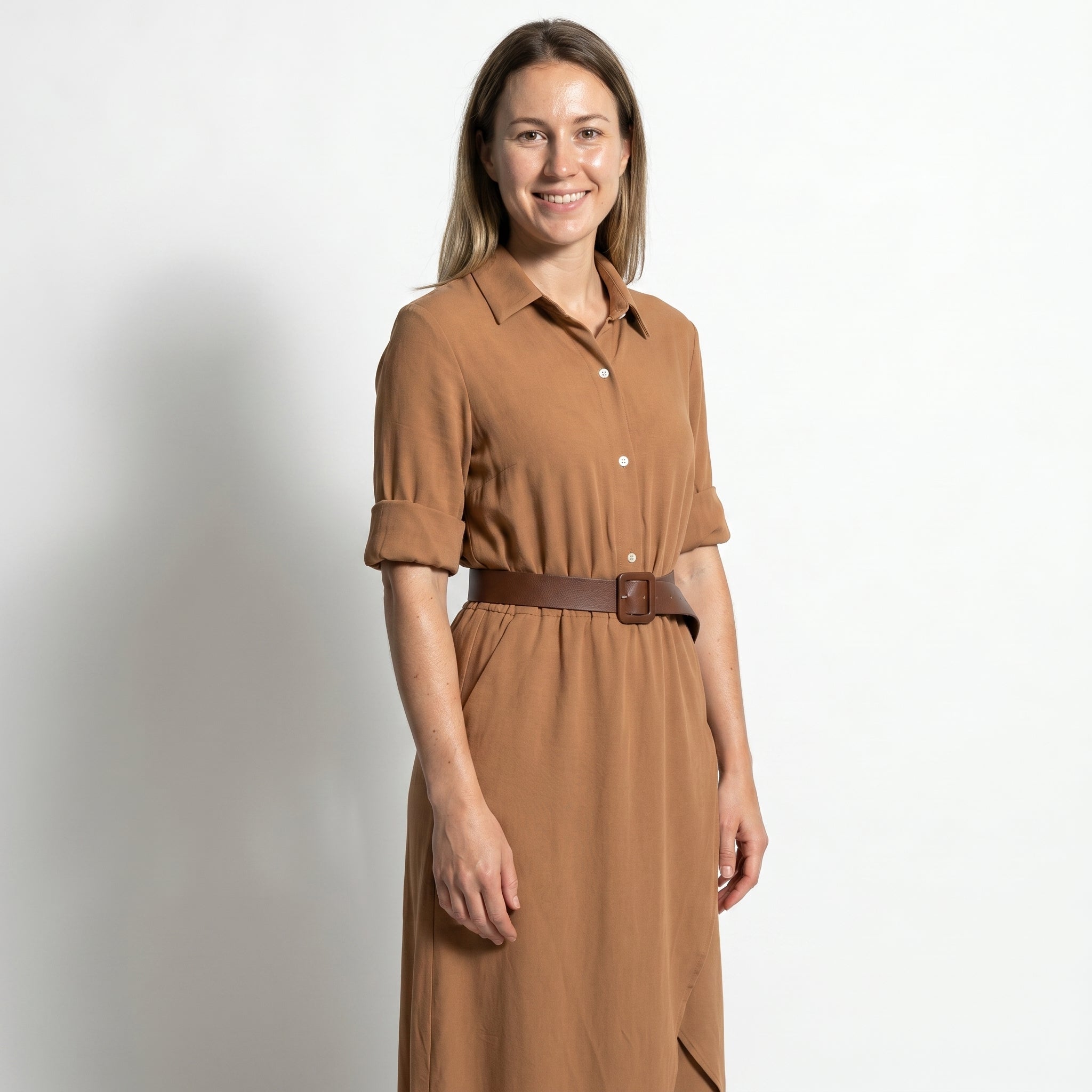 Clara - Women's Belted Wrap Maxi Dress - Maxi Dress - Khaki - Taylor & Bennett