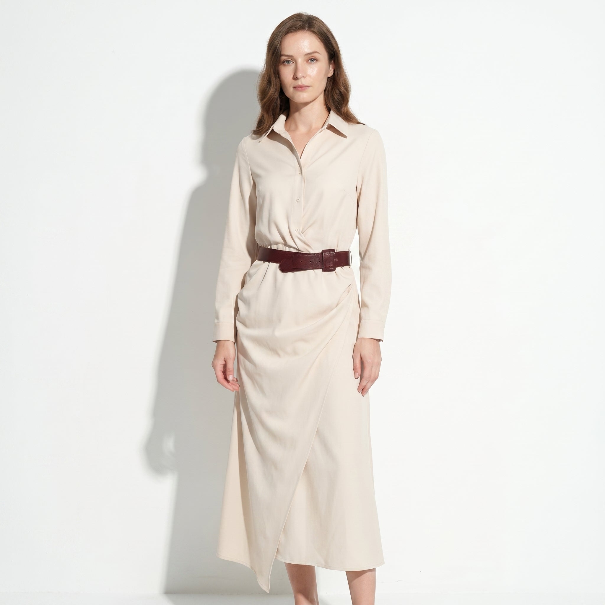 Clara - Women's Belted Wrap Maxi Dress - Maxi Dress - White - Taylor & Bennett