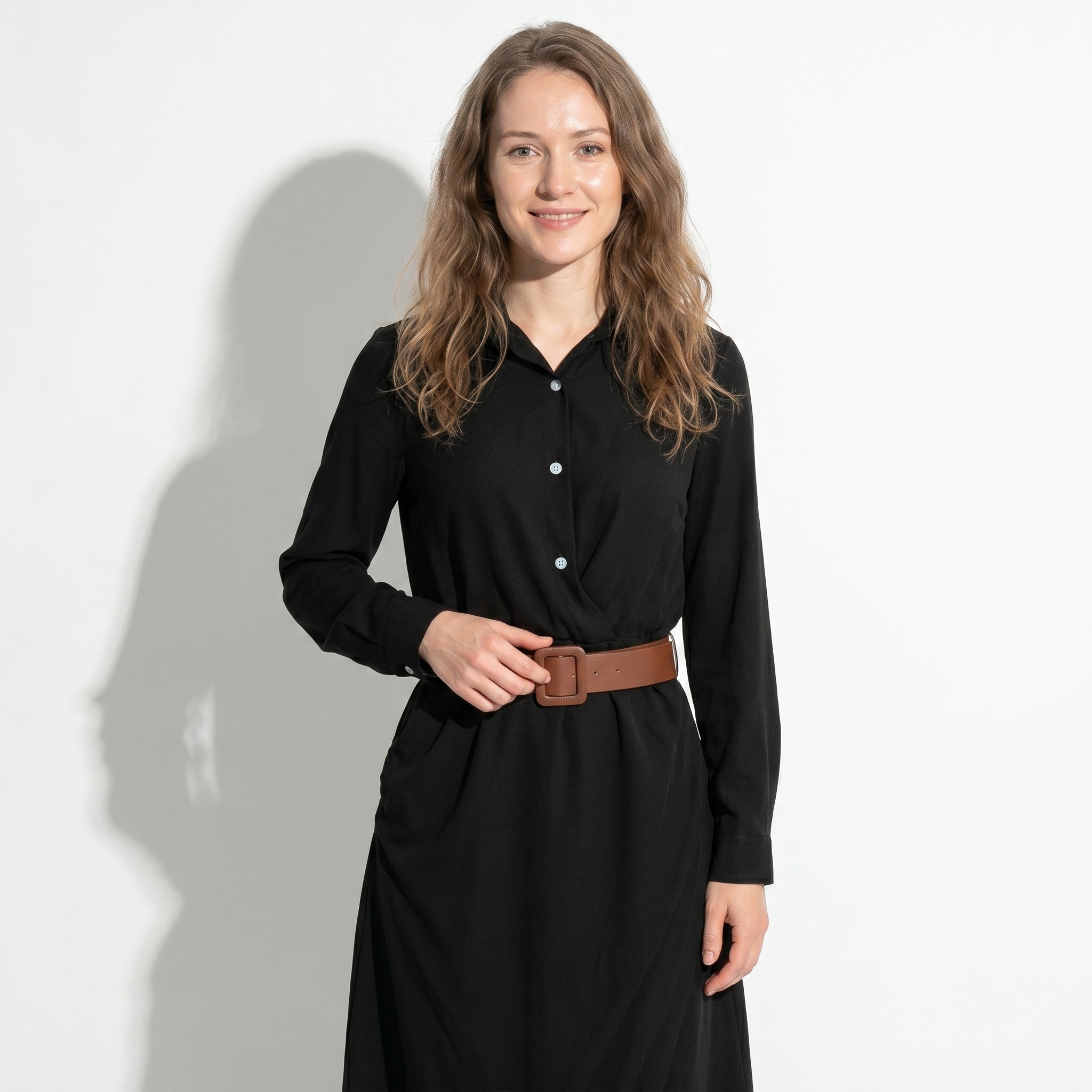 Clara - Women's Belted Wrap Maxi Dress - Maxi Dress - Black - Taylor & Bennett