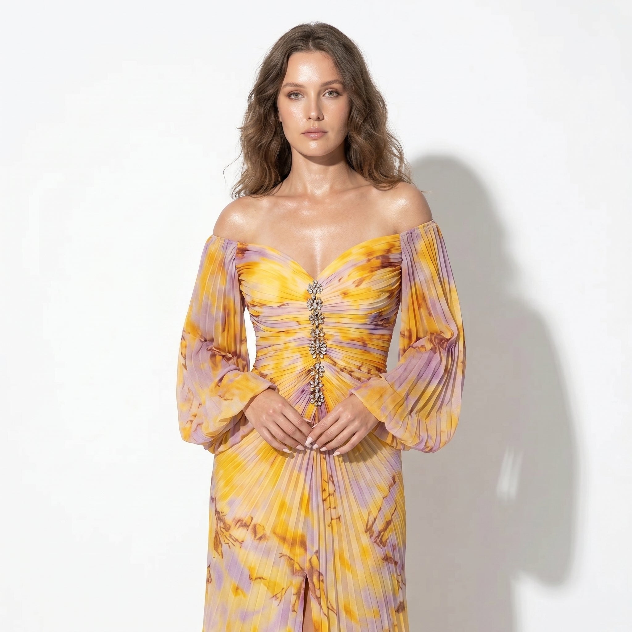 Clara - Women's Elegant Floral Maxi Dress - Dresses - Yellow - Taylor & Bennett