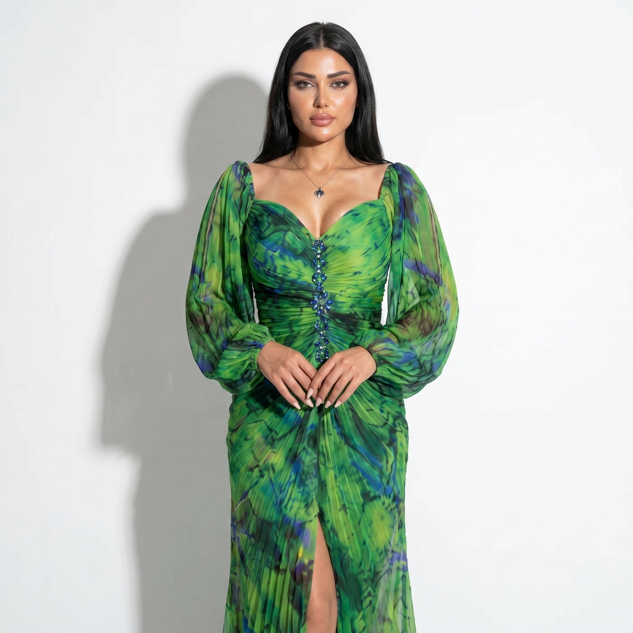 Clara - Women's Elegant Floral Maxi Dress - Dresses - Green - Taylor & Bennett
