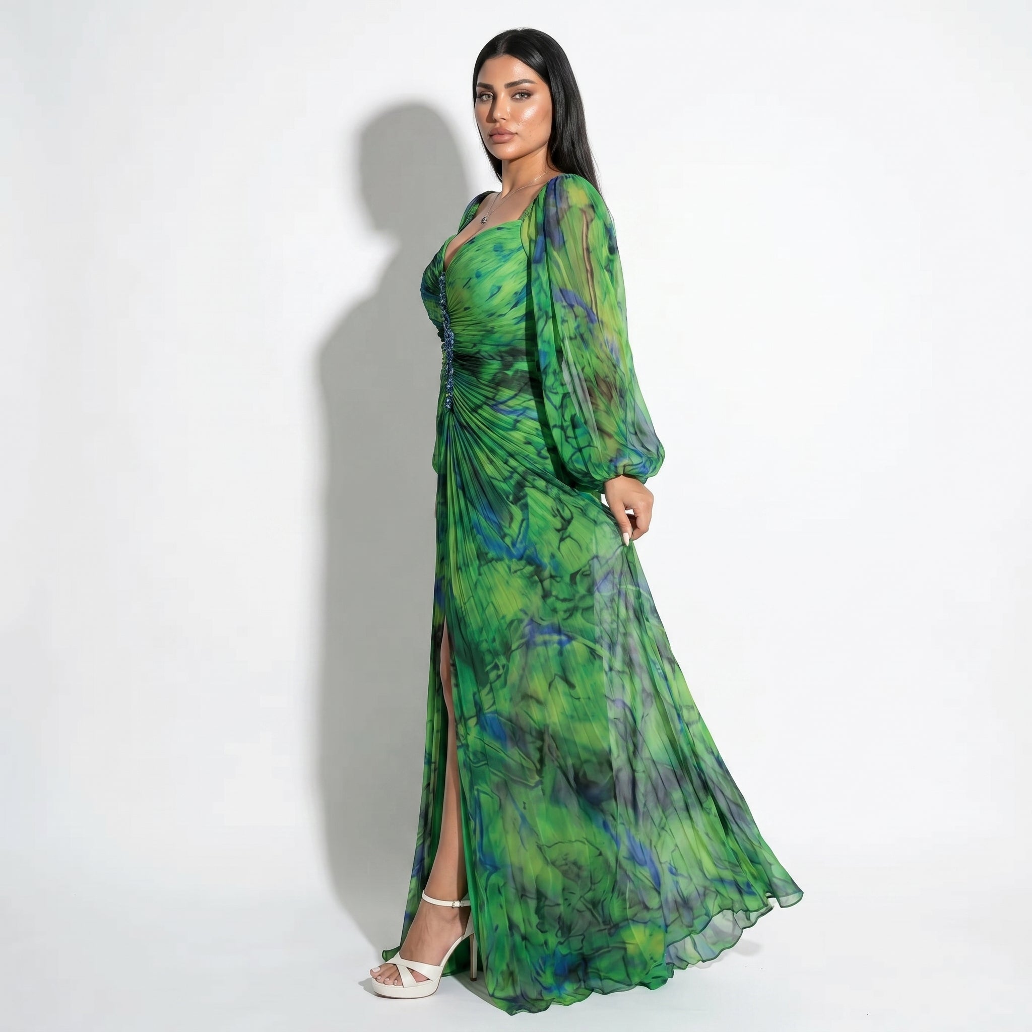 Clara - Women's Elegant Floral Maxi Dress - Dresses - Green - Taylor & Bennett