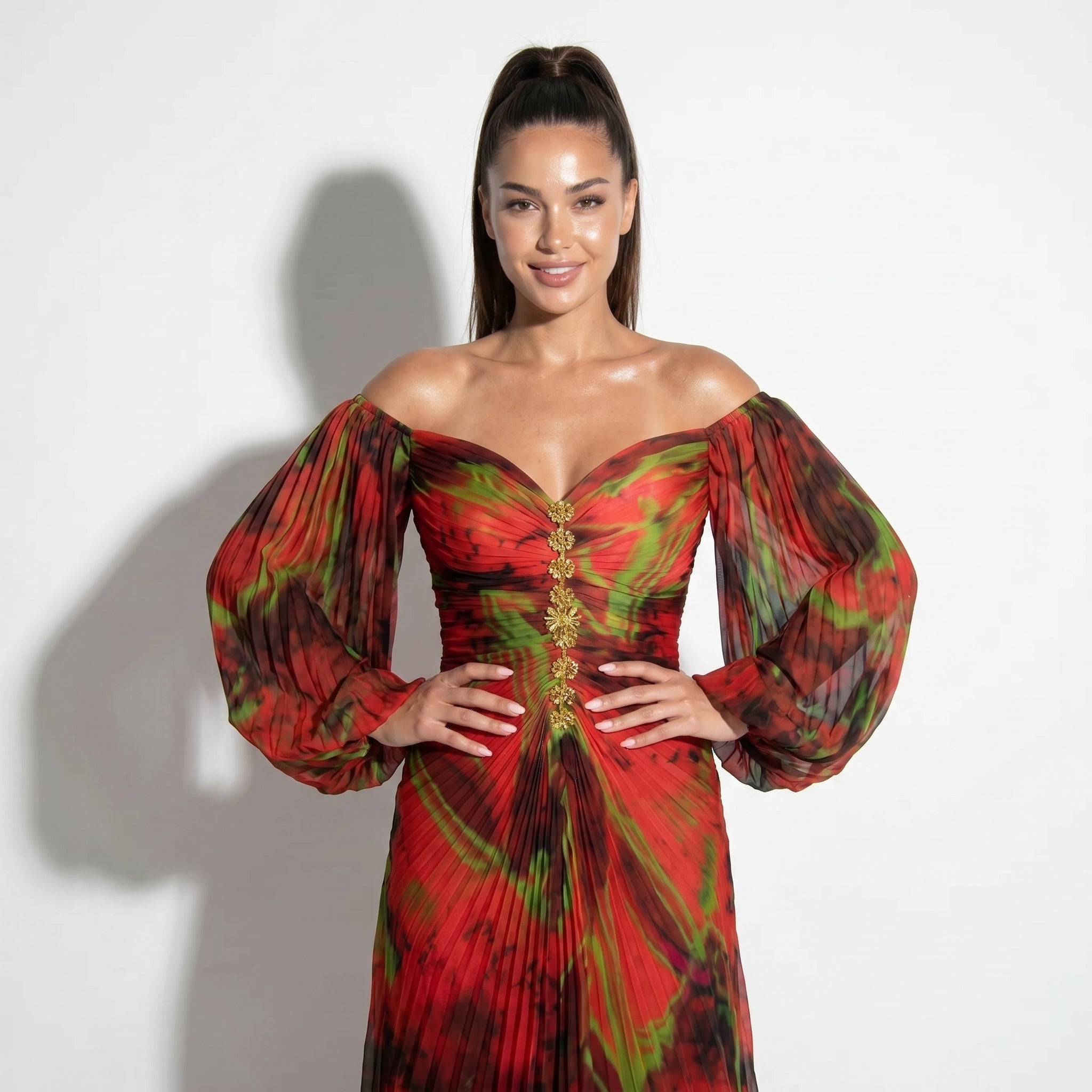 Clara - Women's Elegant Floral Maxi Dress - Dresses - Red - Taylor & Bennett