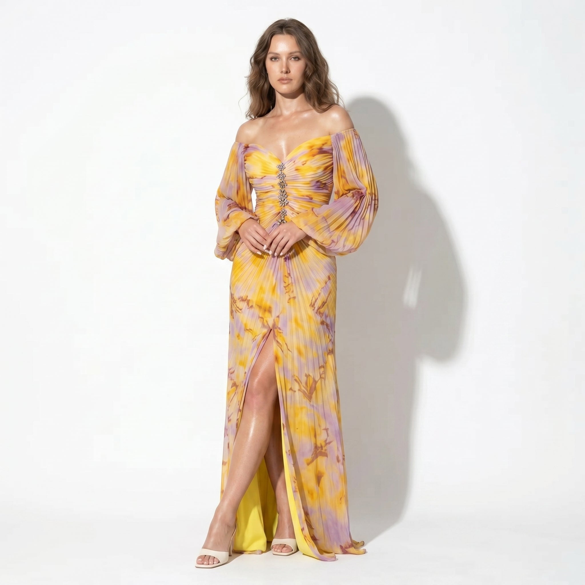 Clara - Women's Elegant Floral Maxi Dress - Dresses - Yellow - Taylor & Bennett