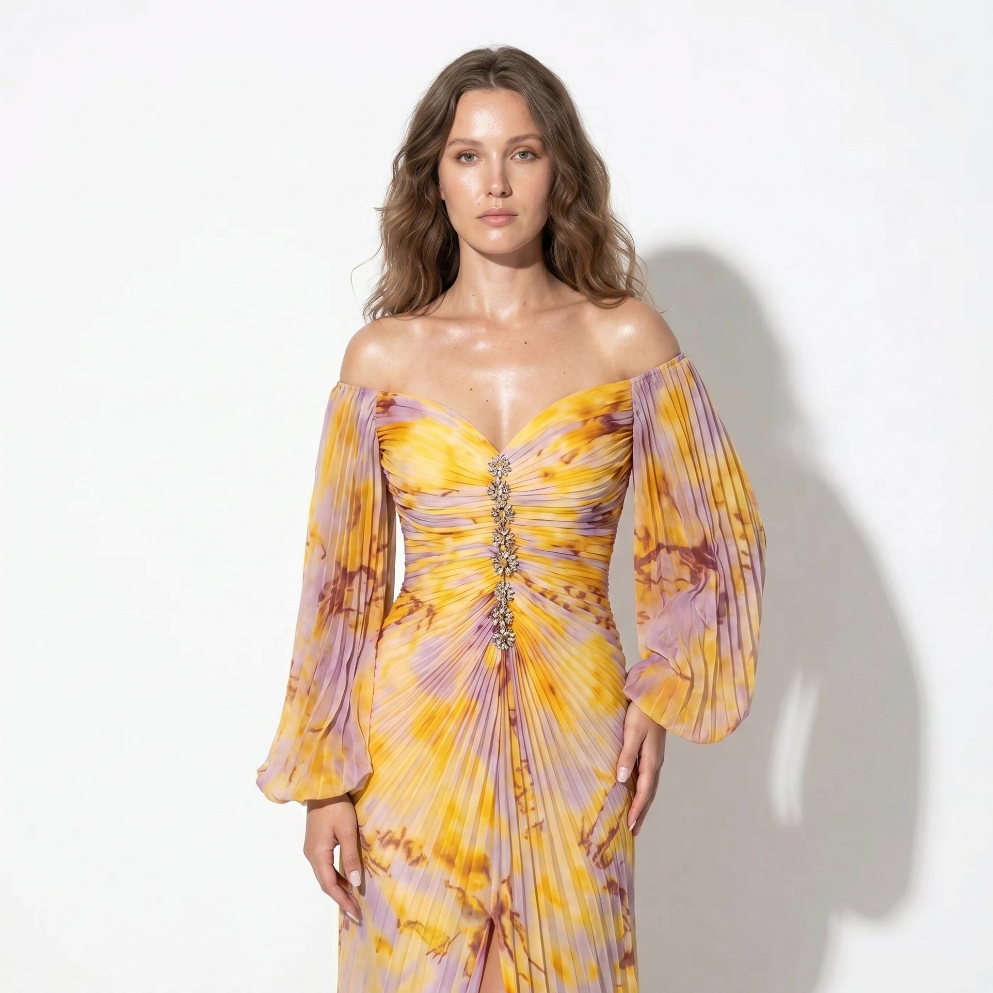Clara - Women's Elegant Floral Maxi Dress - Dresses - Yellow - Taylor & Bennett