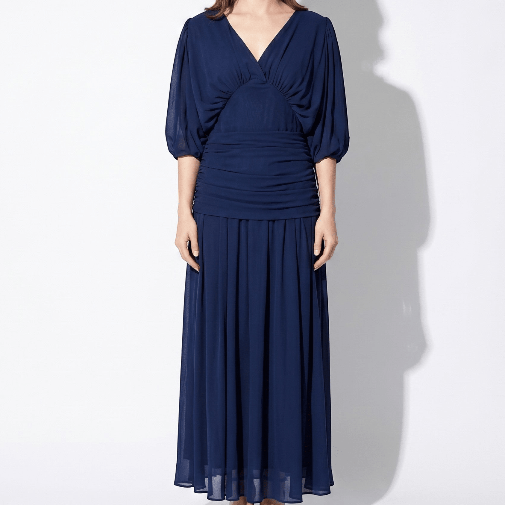 Clara - Women's Off - Shoulder Ruched Evening Maxi Dress - Maxi Dress - Blue - Taylor & Bennett
