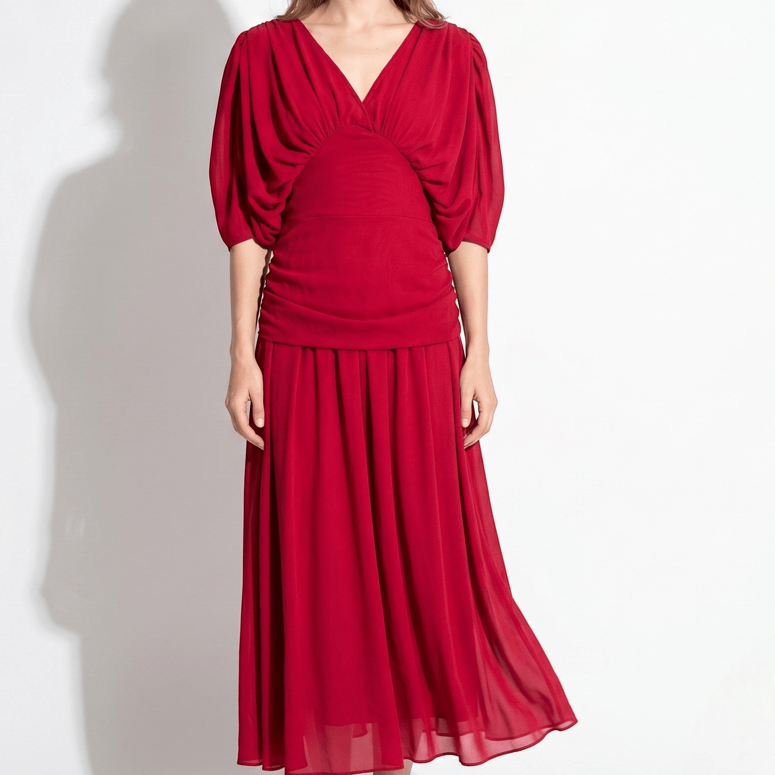 Clara - Women's Off - Shoulder Ruched Evening Maxi Dress - Maxi Dress - Red - Taylor & Bennett