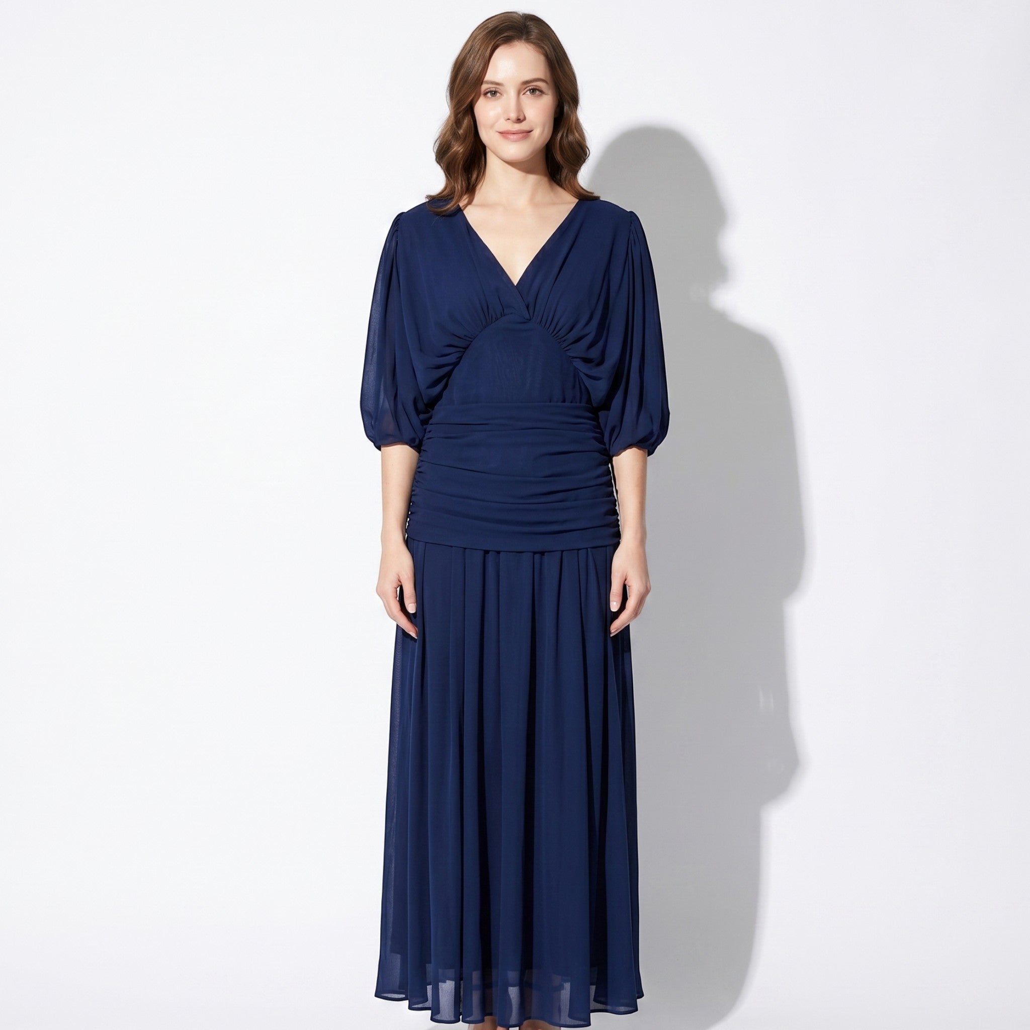 Clara - Women's Off - Shoulder Ruched Evening Maxi Dress - Maxi Dress - Blue - Taylor & Bennett