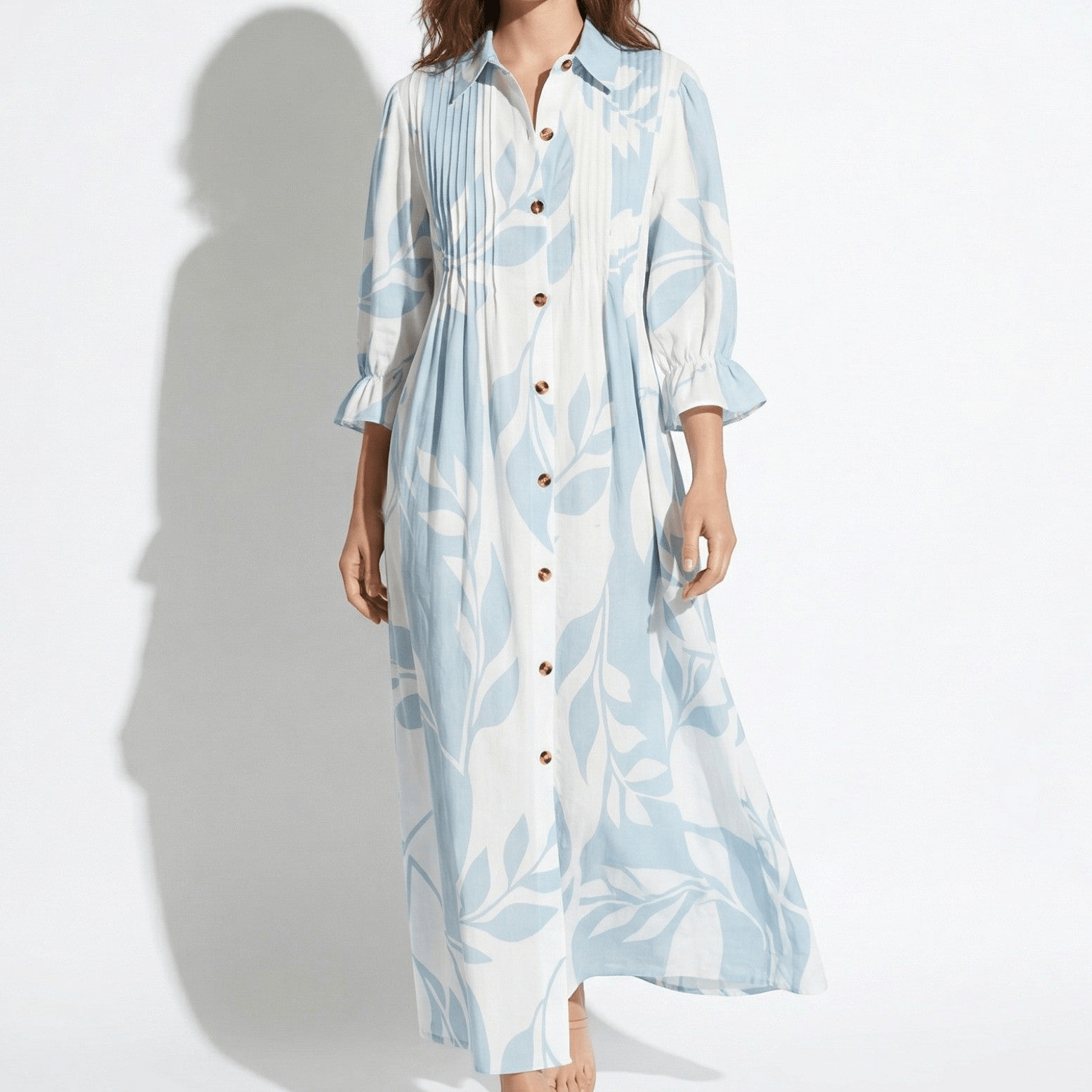 Clara - Women's Printed Maxi Shirt Dress - Midi Dresses - Blue - Taylor & Bennett