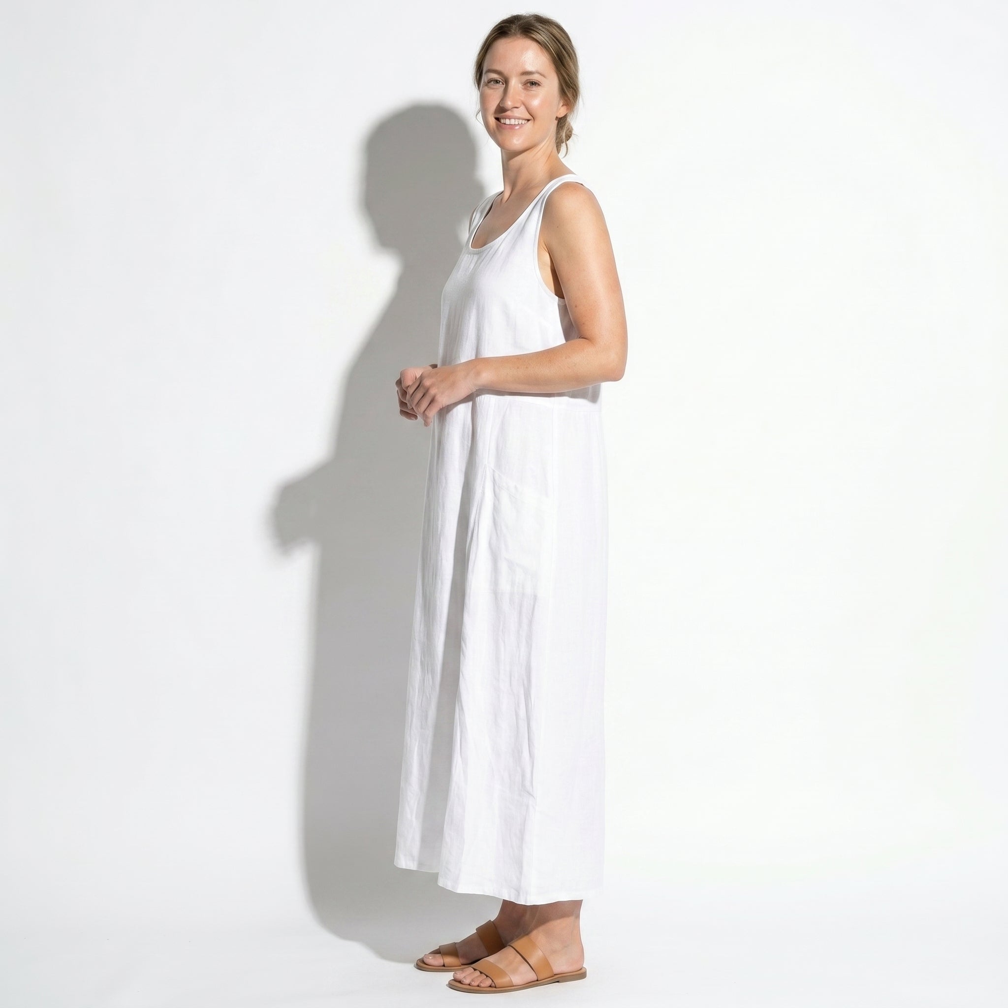 Clara - Women's Sleeveless Relaxed Fit Summer Maxi Dress - Dress - White - Taylor & Bennett