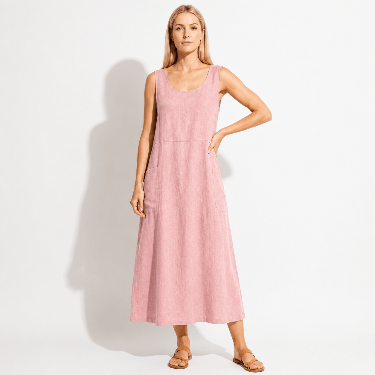 Clara - Women's Sleeveless Relaxed Fit Summer Maxi Dress - Dress - Pink - Taylor & Bennett