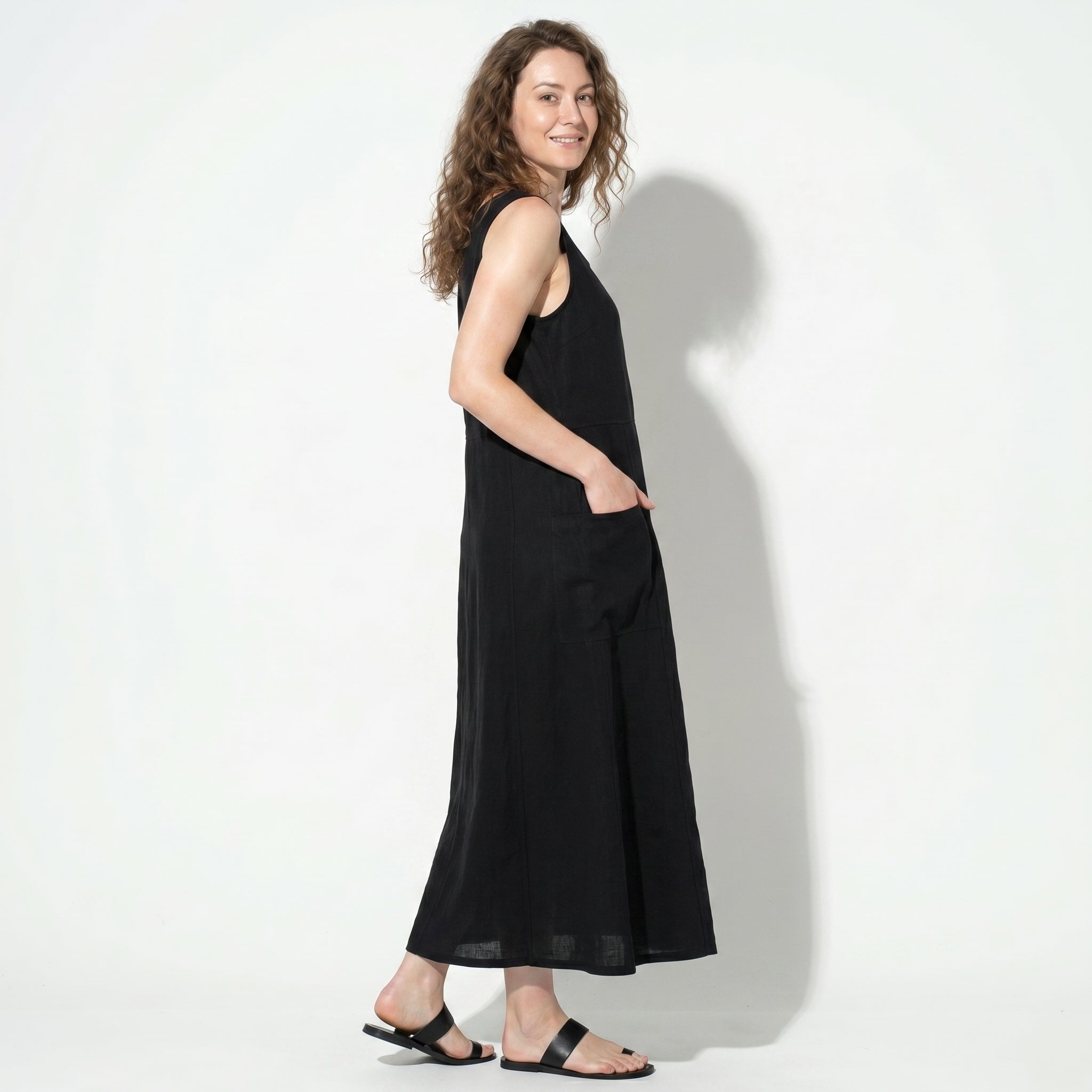 Clara - Women's Sleeveless Relaxed Fit Summer Maxi Dress - Dress - Black - Taylor & Bennett