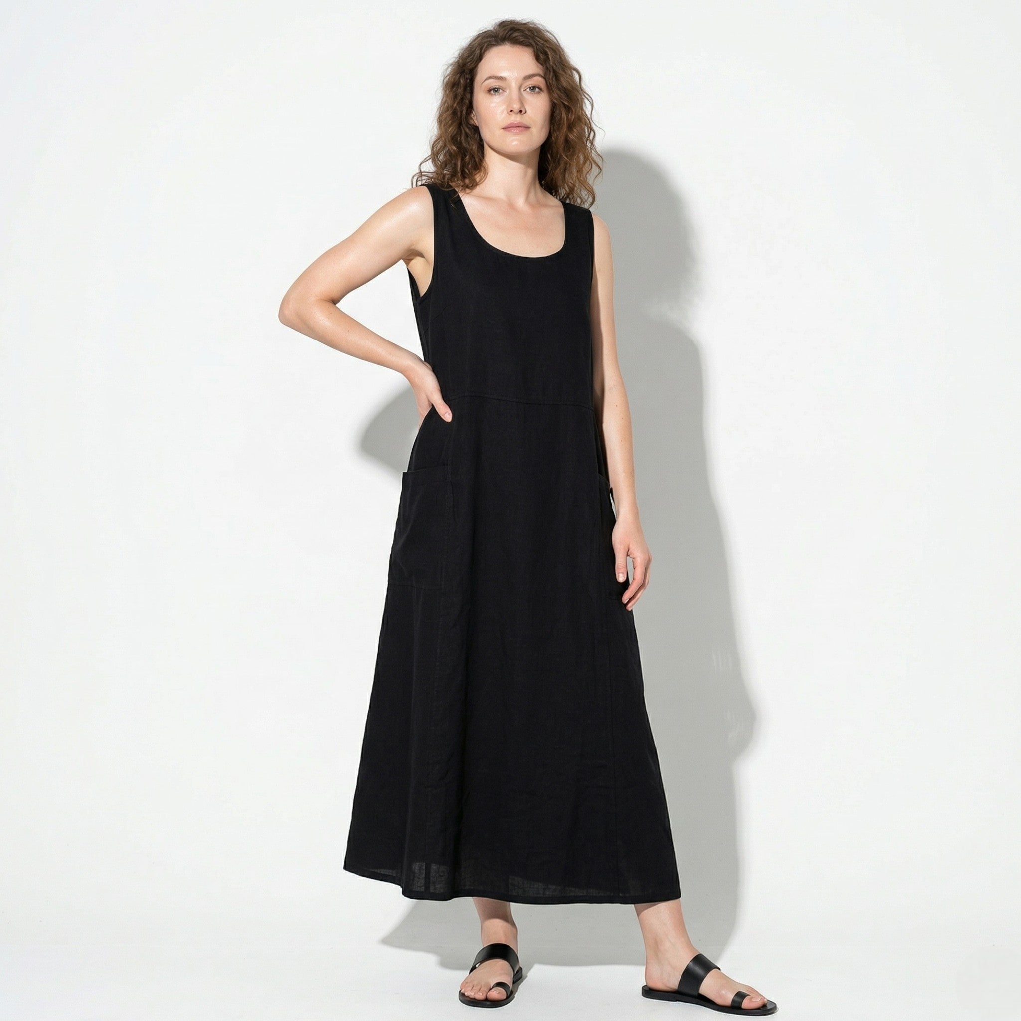 Clara - Women's Sleeveless Relaxed Fit Summer Maxi Dress - Dress - Black - Taylor & Bennett