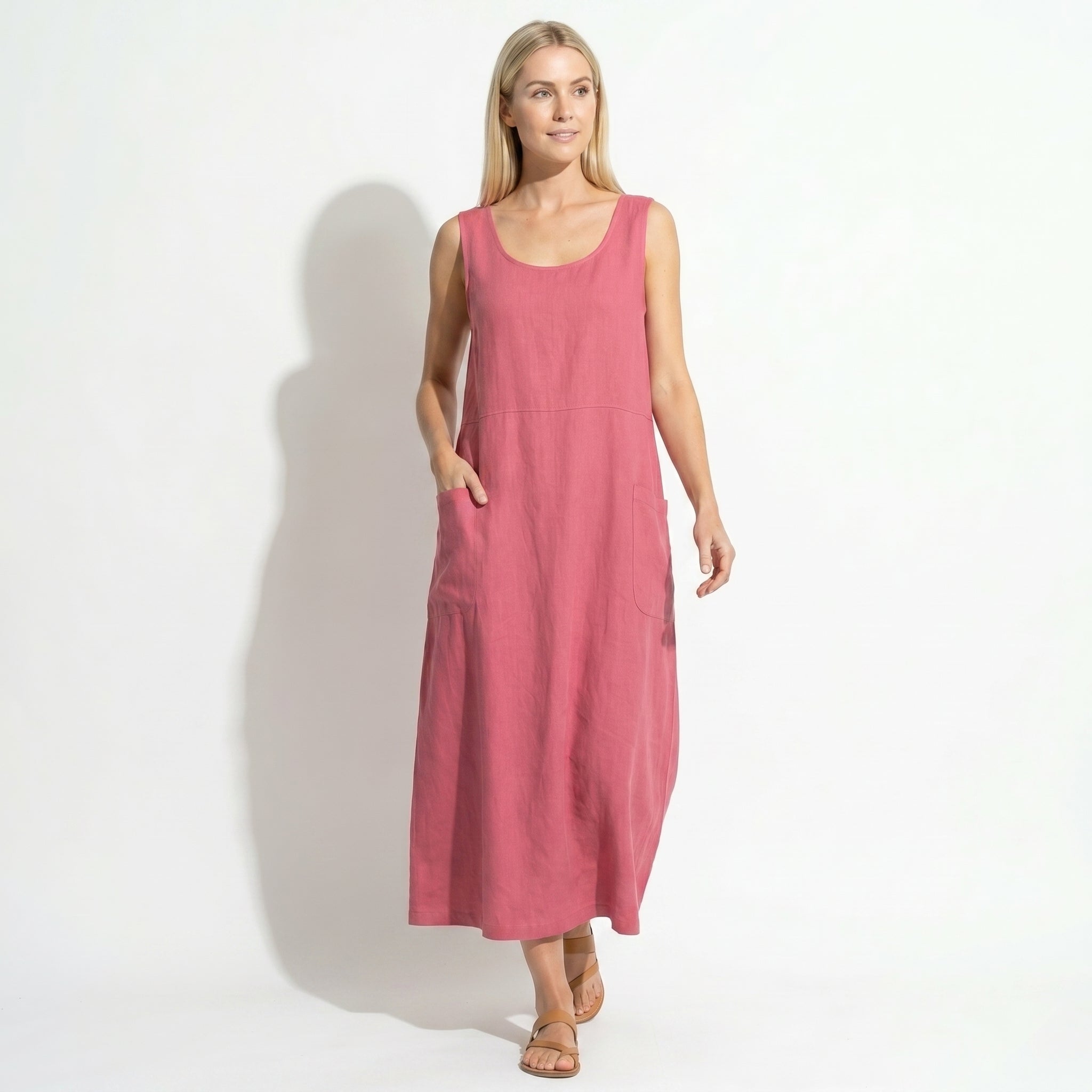 Clara - Women's Sleeveless Relaxed Fit Summer Maxi Dress - Dress - Pink - Taylor & Bennett