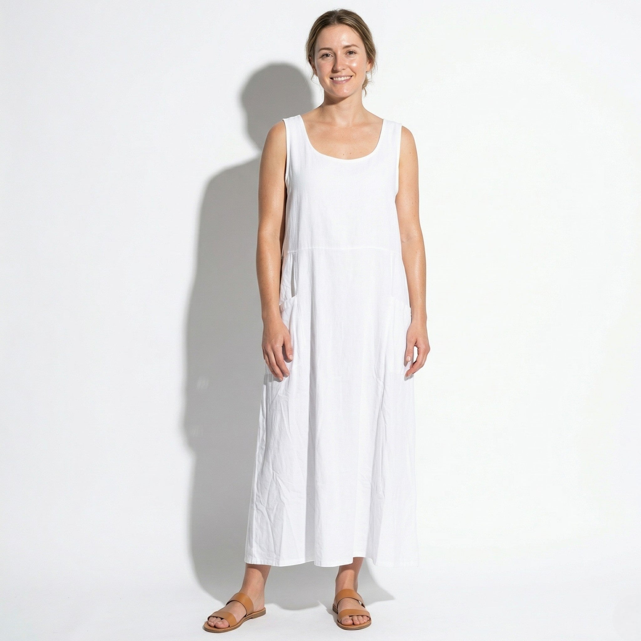 Clara - Women's Sleeveless Relaxed Fit Summer Maxi Dress - Dress - White - Taylor & Bennett