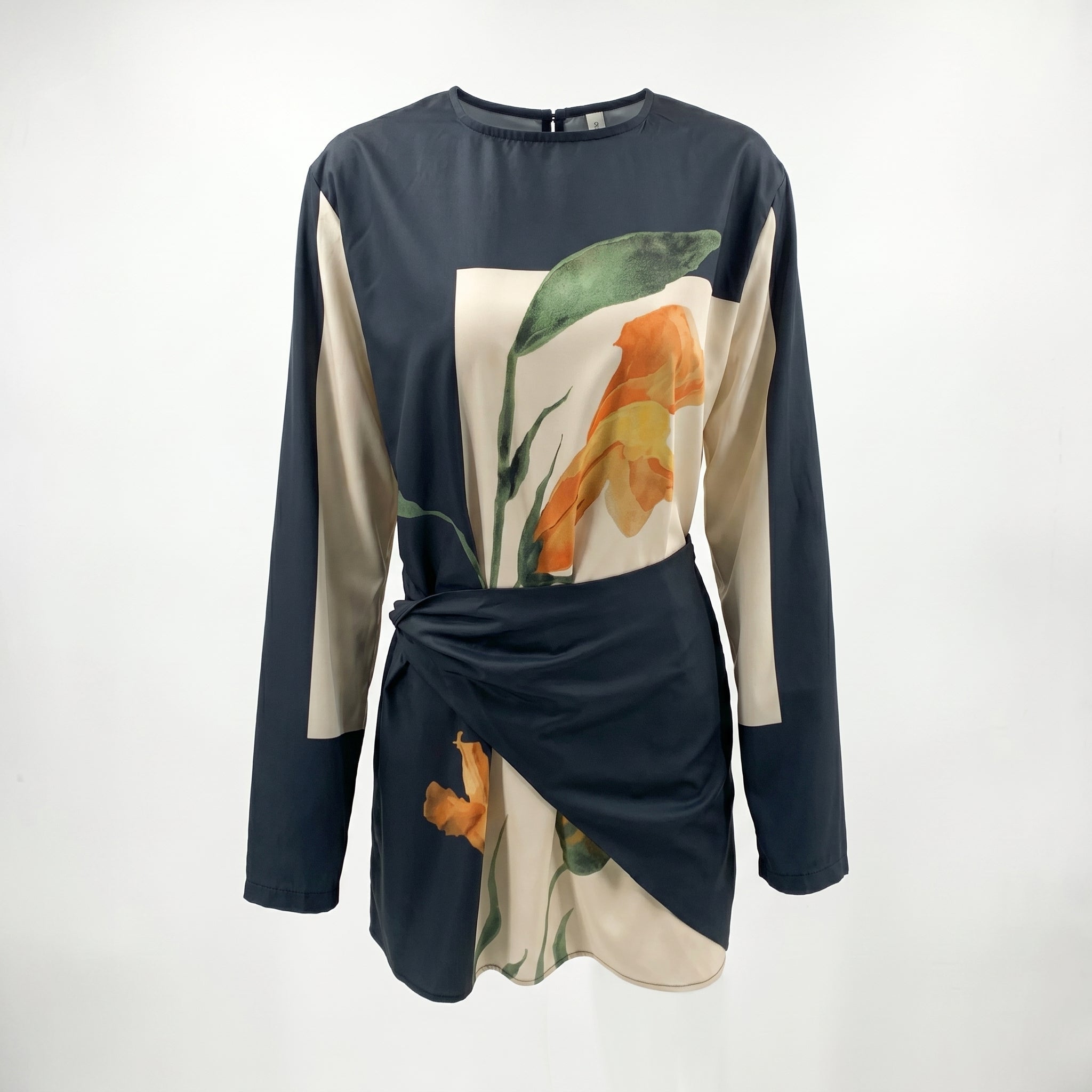Clara - Women's Summer Long Sleeve Graphic Print Mini Dress - Mini Dress - Gray - Taylor & Bennett