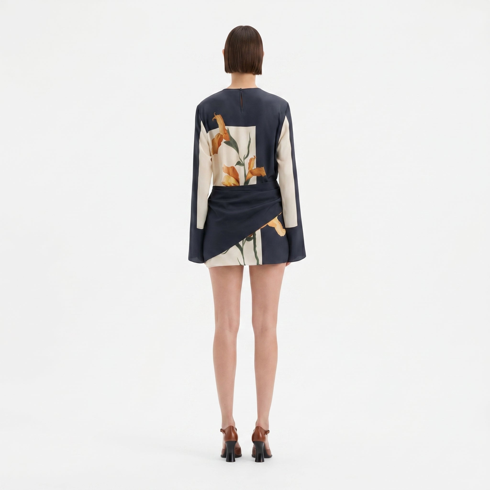 Clara - Women's Summer Long Sleeve Graphic Print Mini Dress - Mini Dress - Gray - Taylor & Bennett